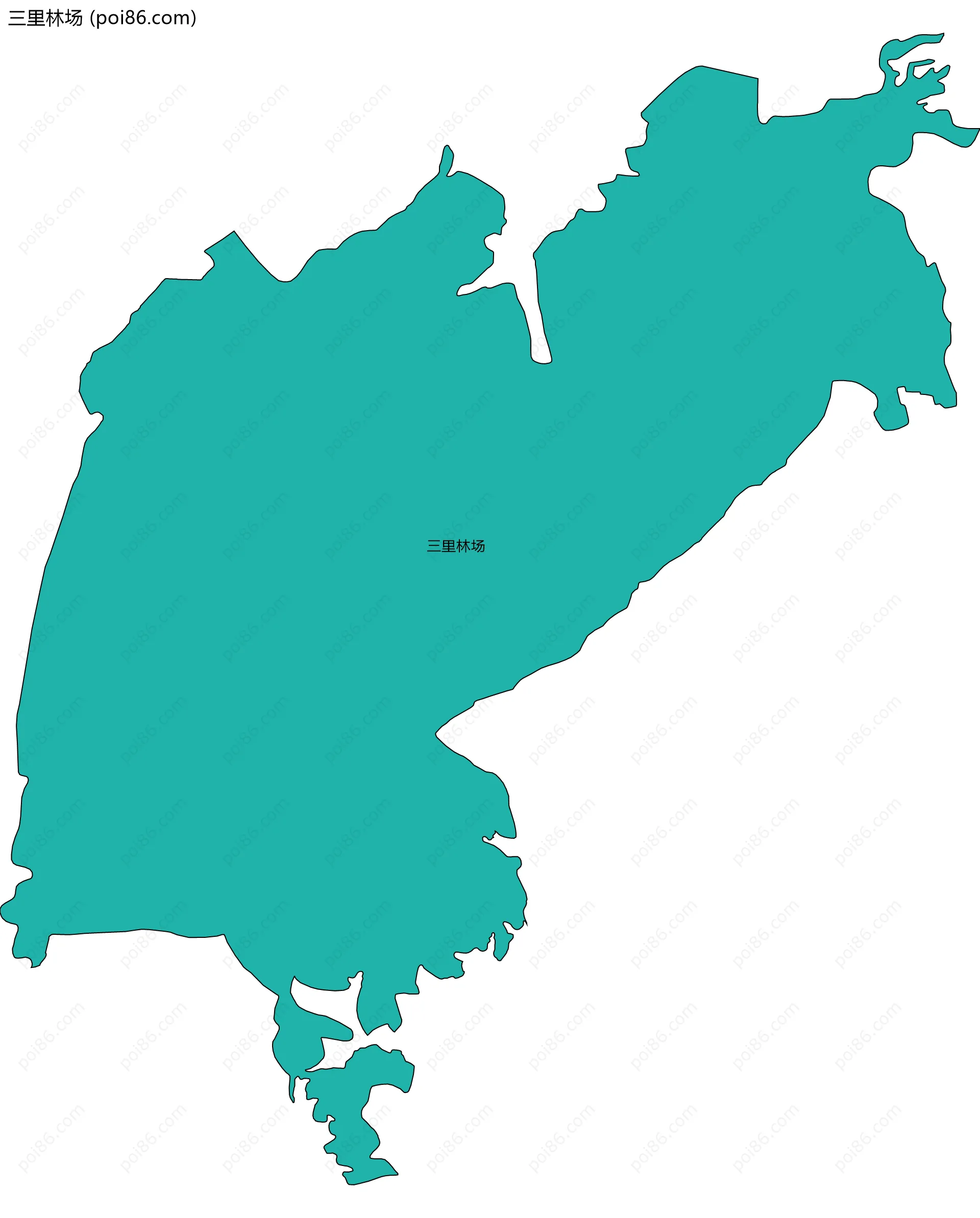 三里林场边界地图(五级行政区划)