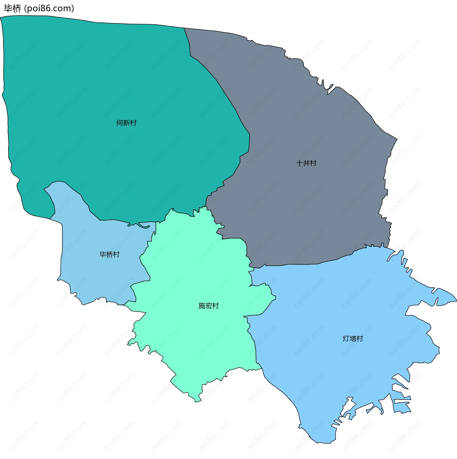 毕桥边界地图(五级行政区划)