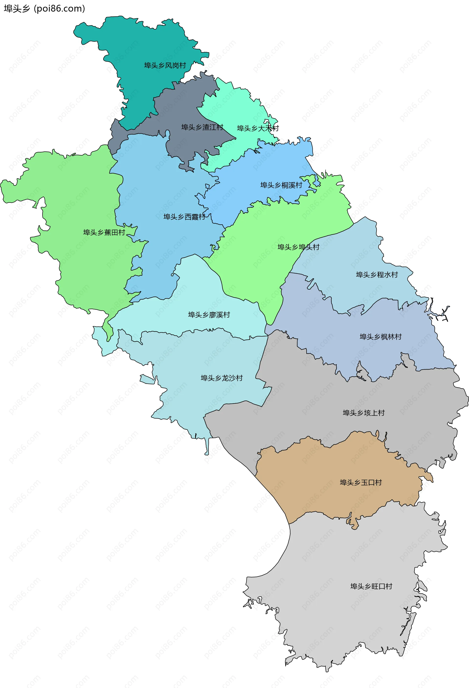 埠头乡边界地图(五级行政区划)