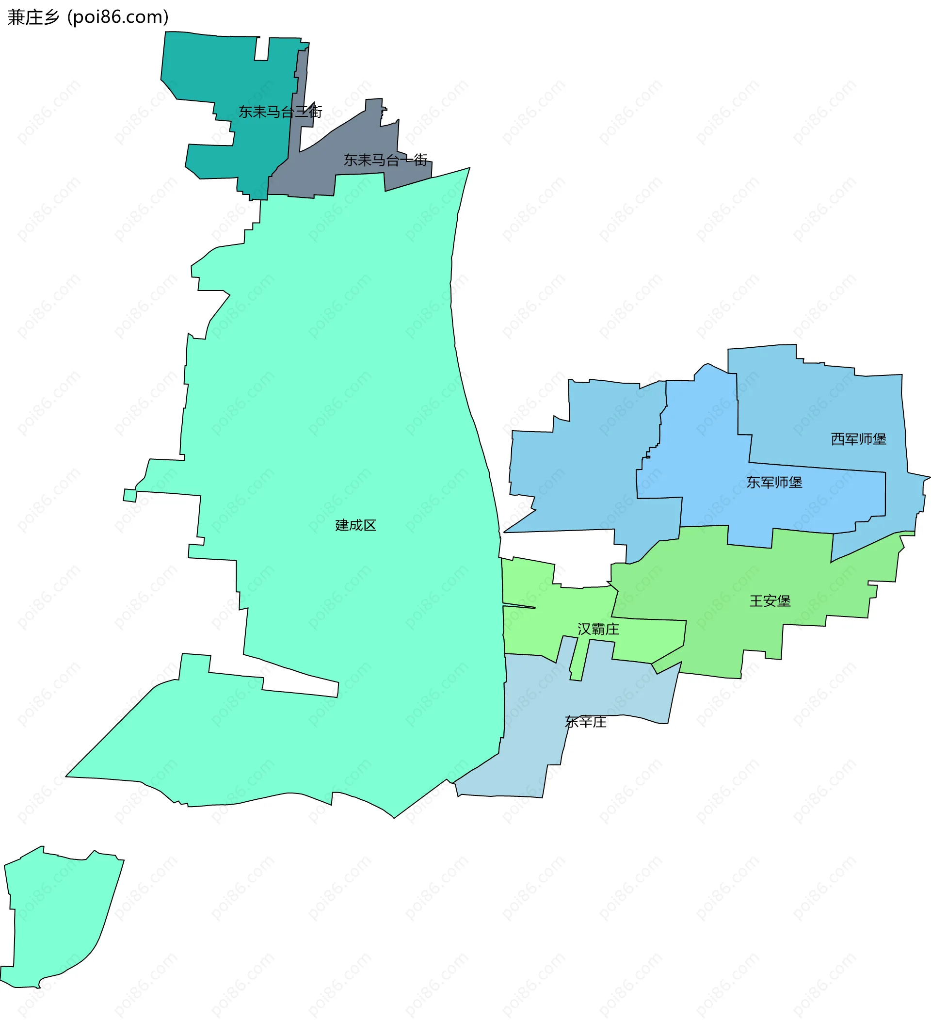 兼庄乡边界地图(五级行政区划)