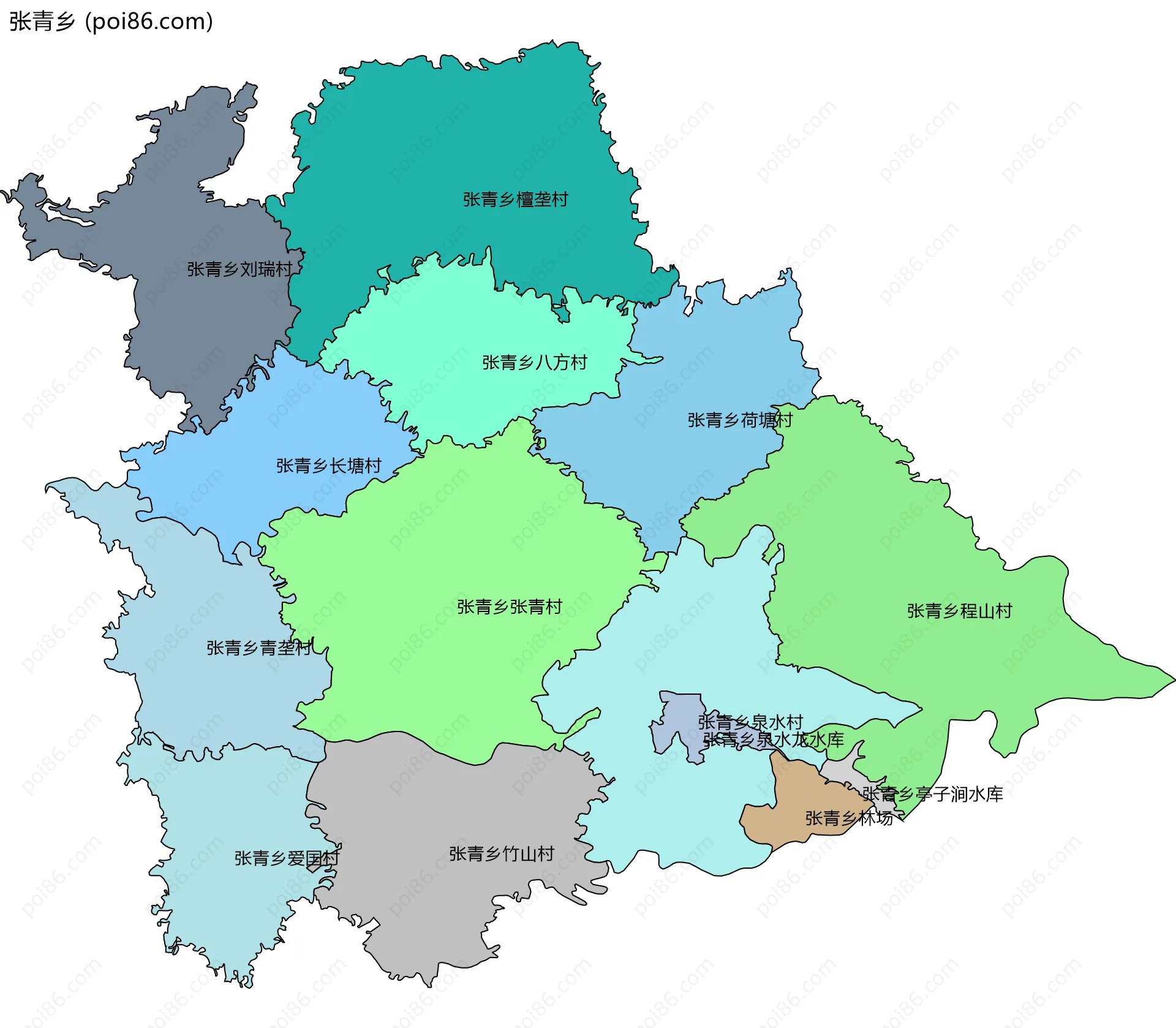 张青乡边界地图(五级行政区划)