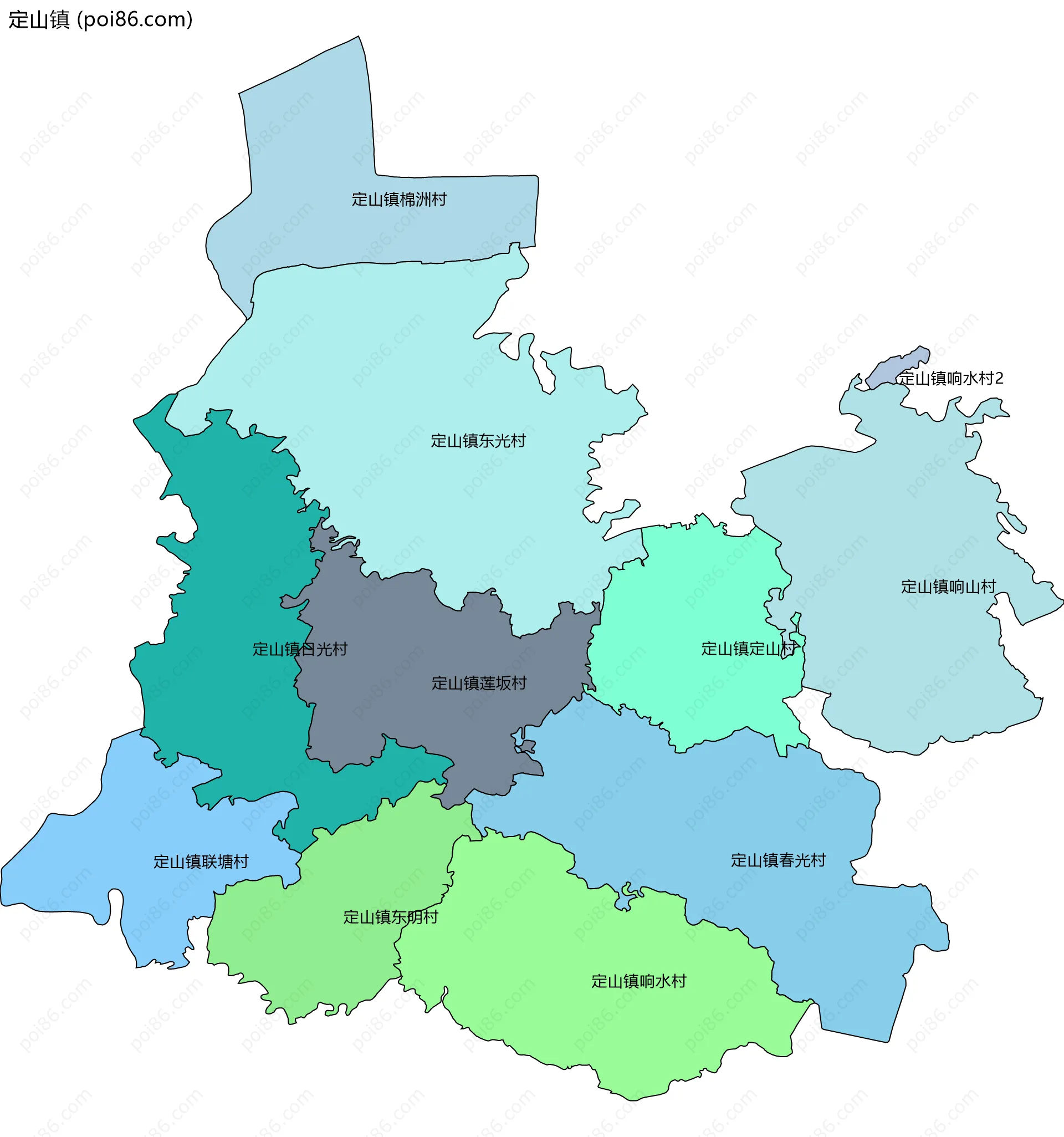 定山镇边界地图(五级行政区划)