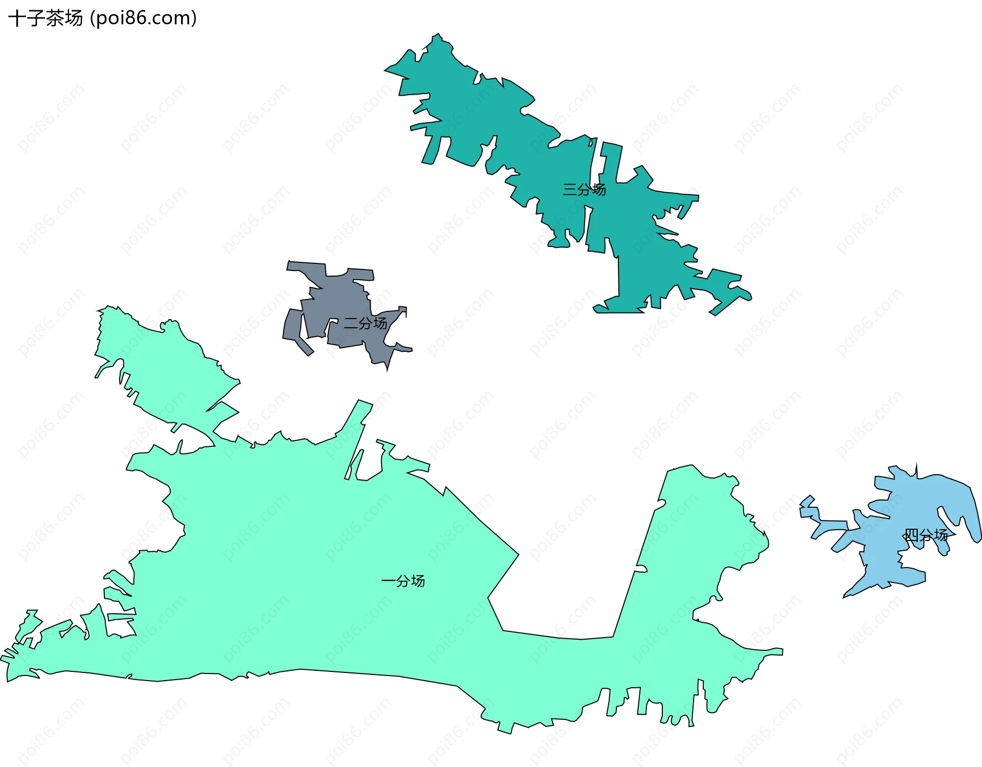 十子茶场边界地图(五级行政区划)