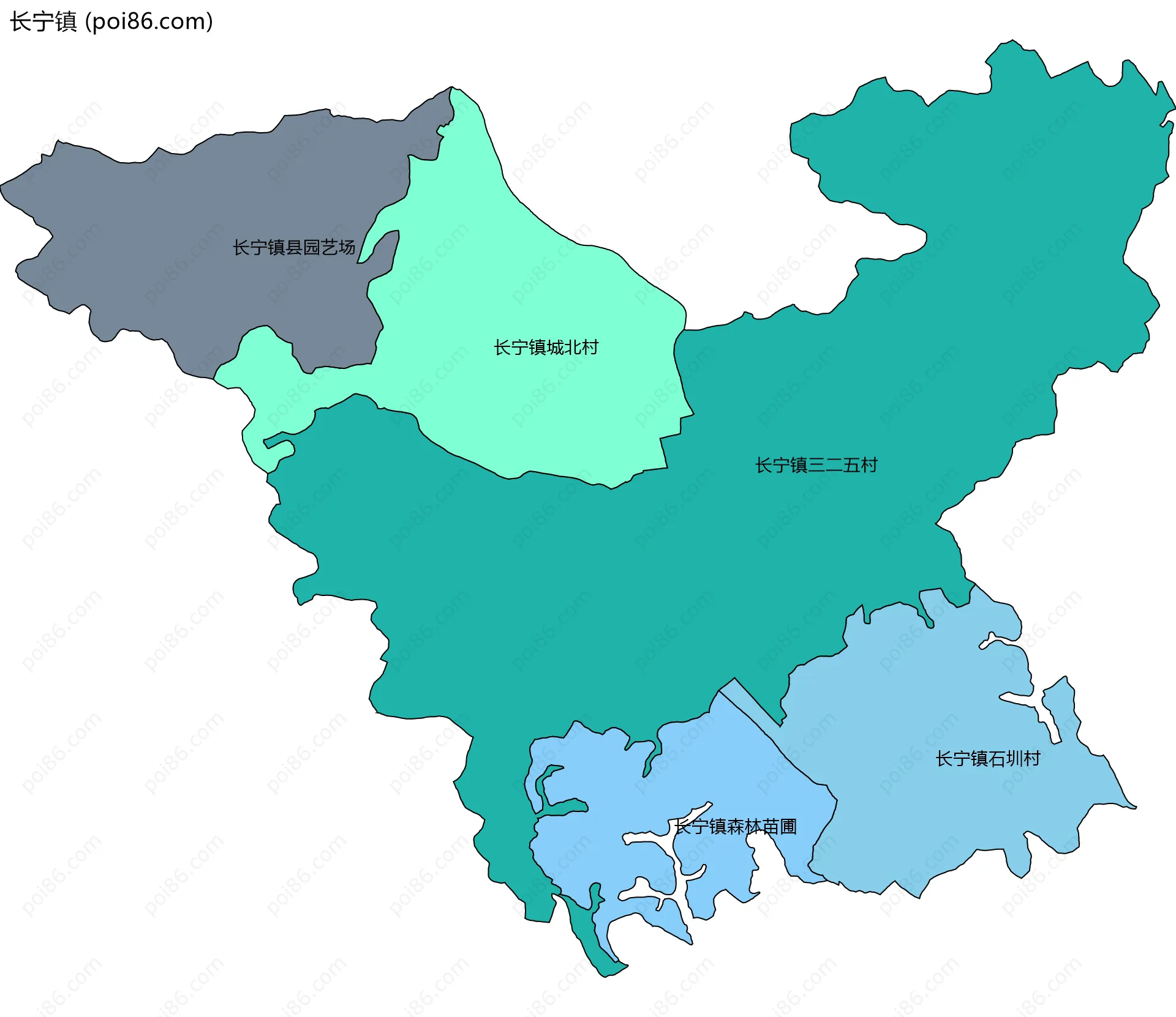 长宁镇边界地图(五级行政区划)