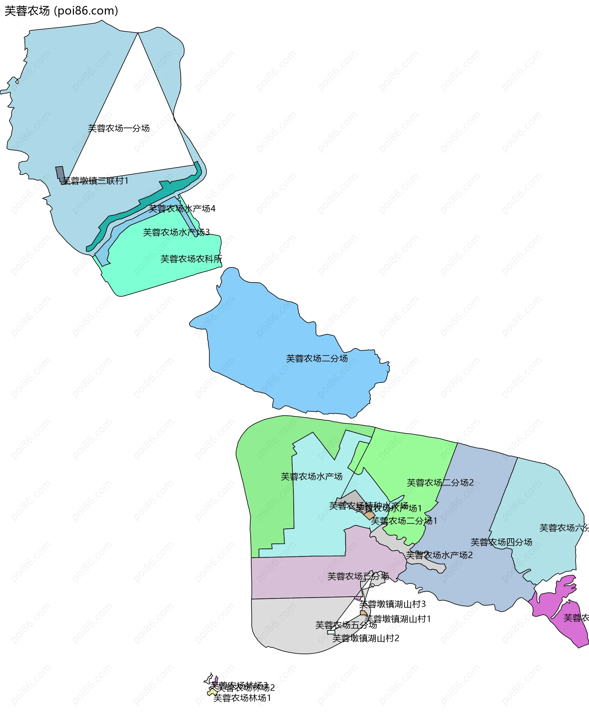 芙蓉农场边界地图(五级行政区划)