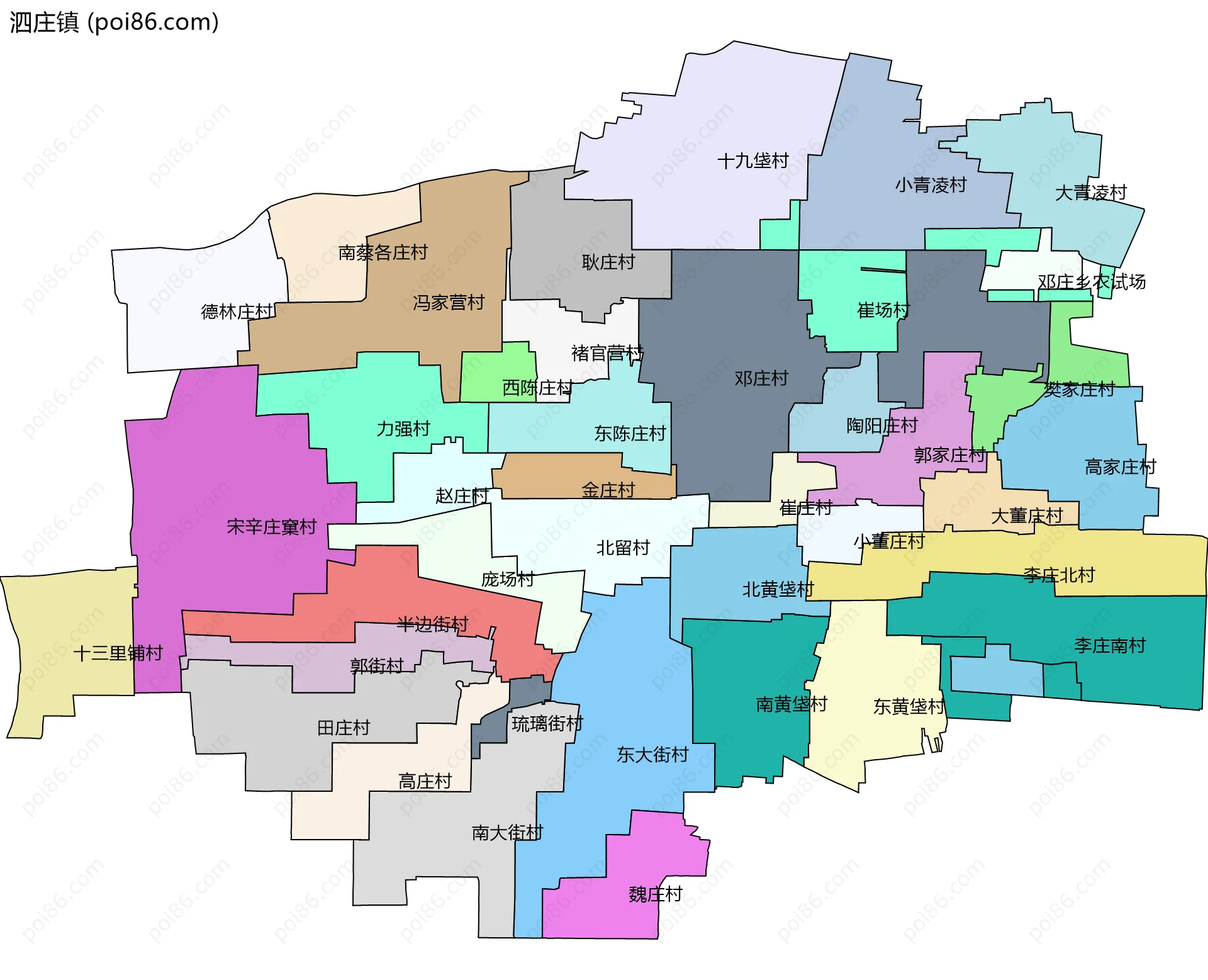 泗庄镇边界地图(五级行政区划)