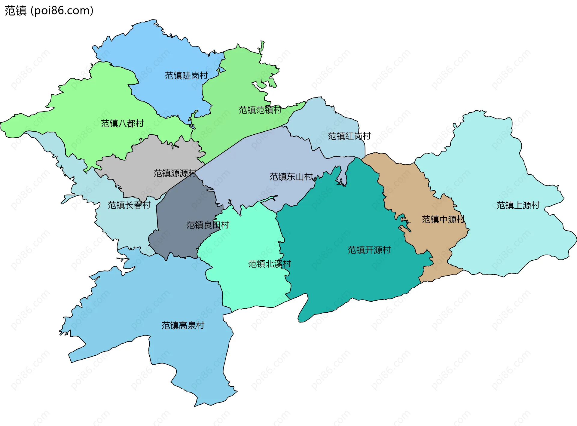 范镇边界地图(五级行政区划)