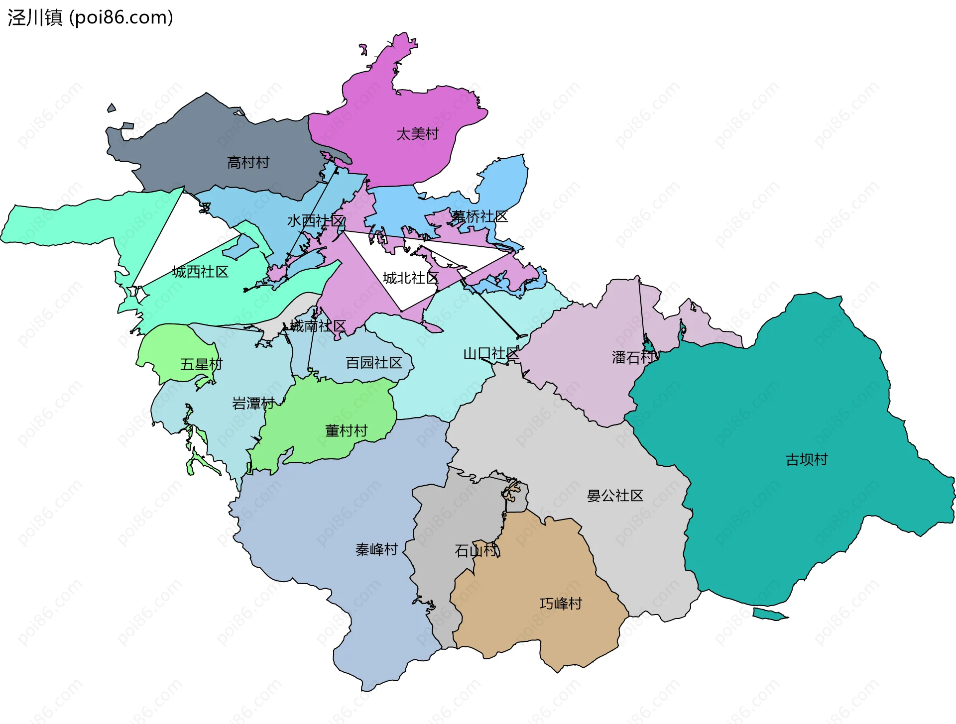 泾川镇边界地图(五级行政区划)