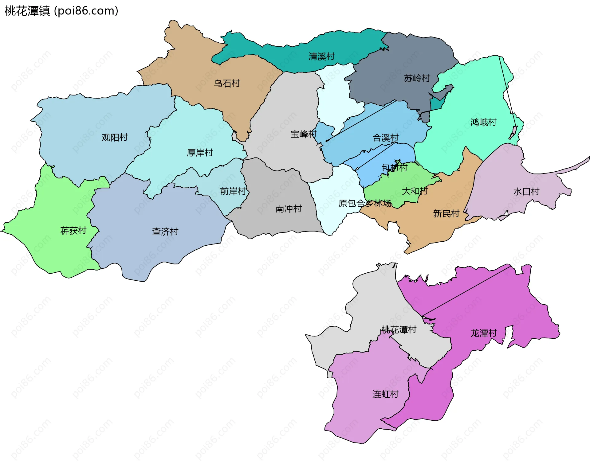 桃花潭镇边界地图(五级行政区划)
