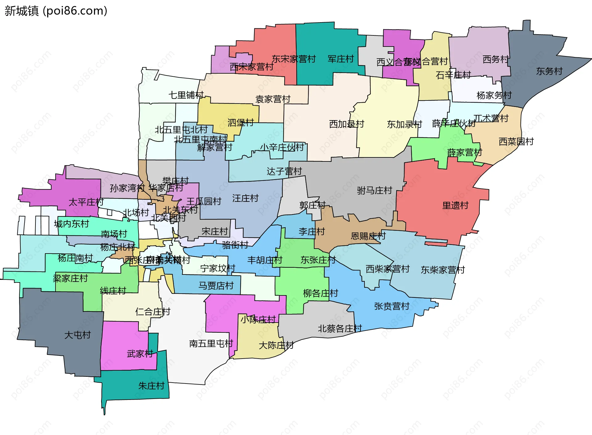 新城镇边界地图(五级行政区划)