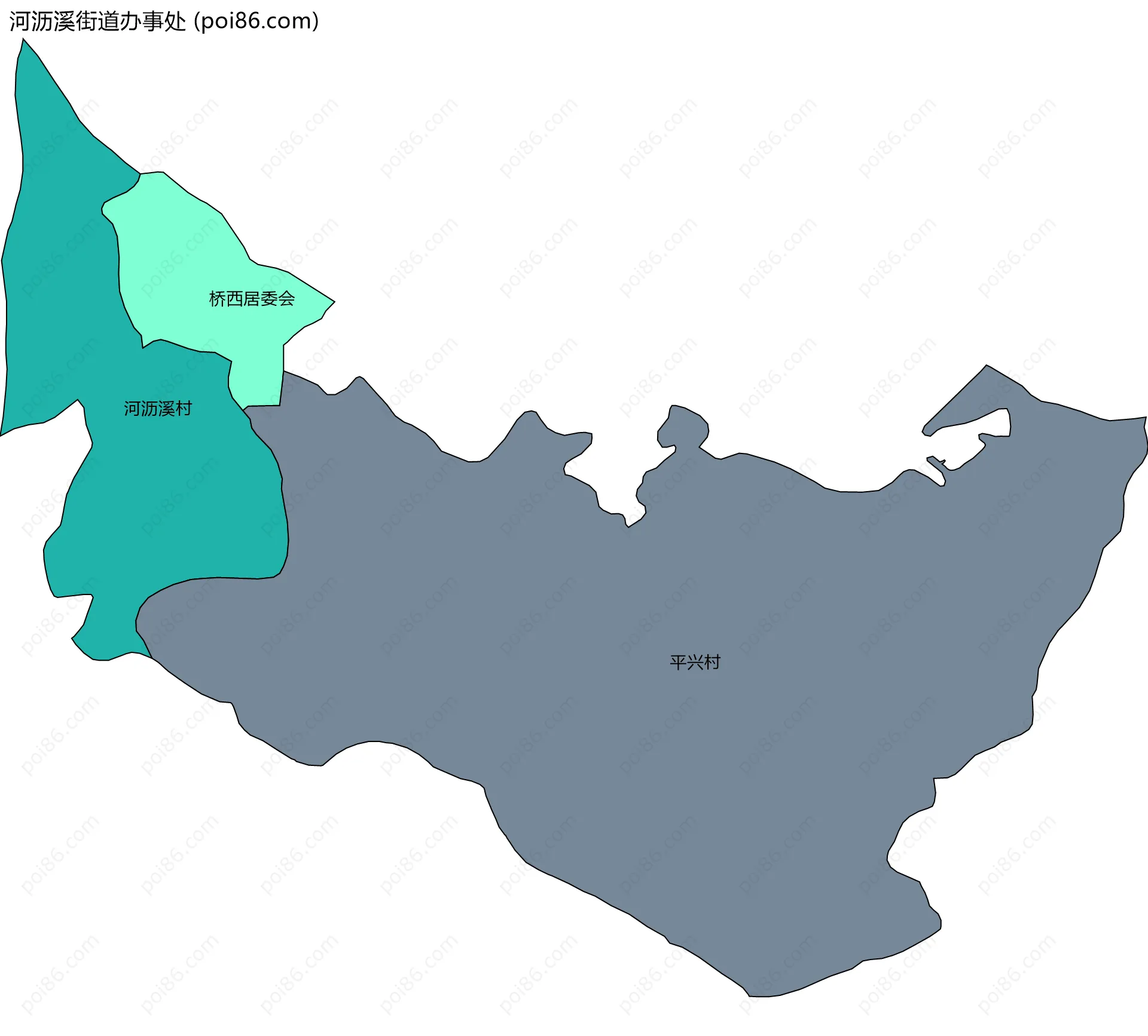 河沥溪街道办事处边界地图(五级行政区划)