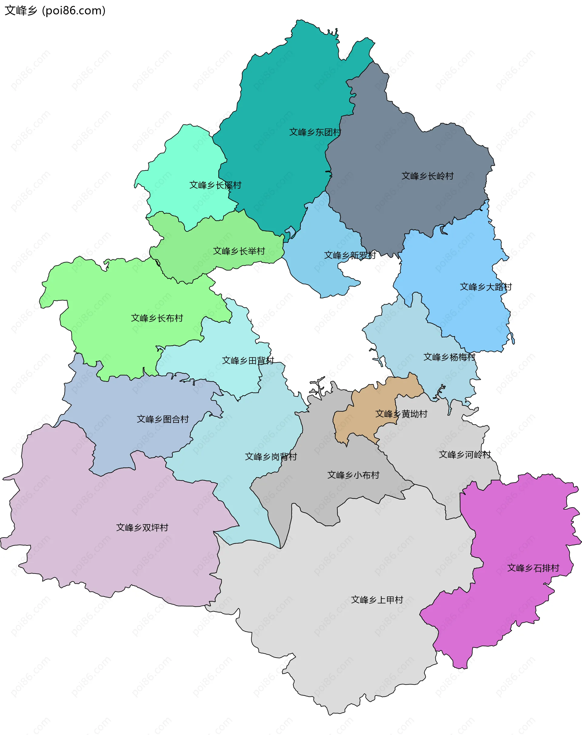 文峰乡边界地图(五级行政区划)