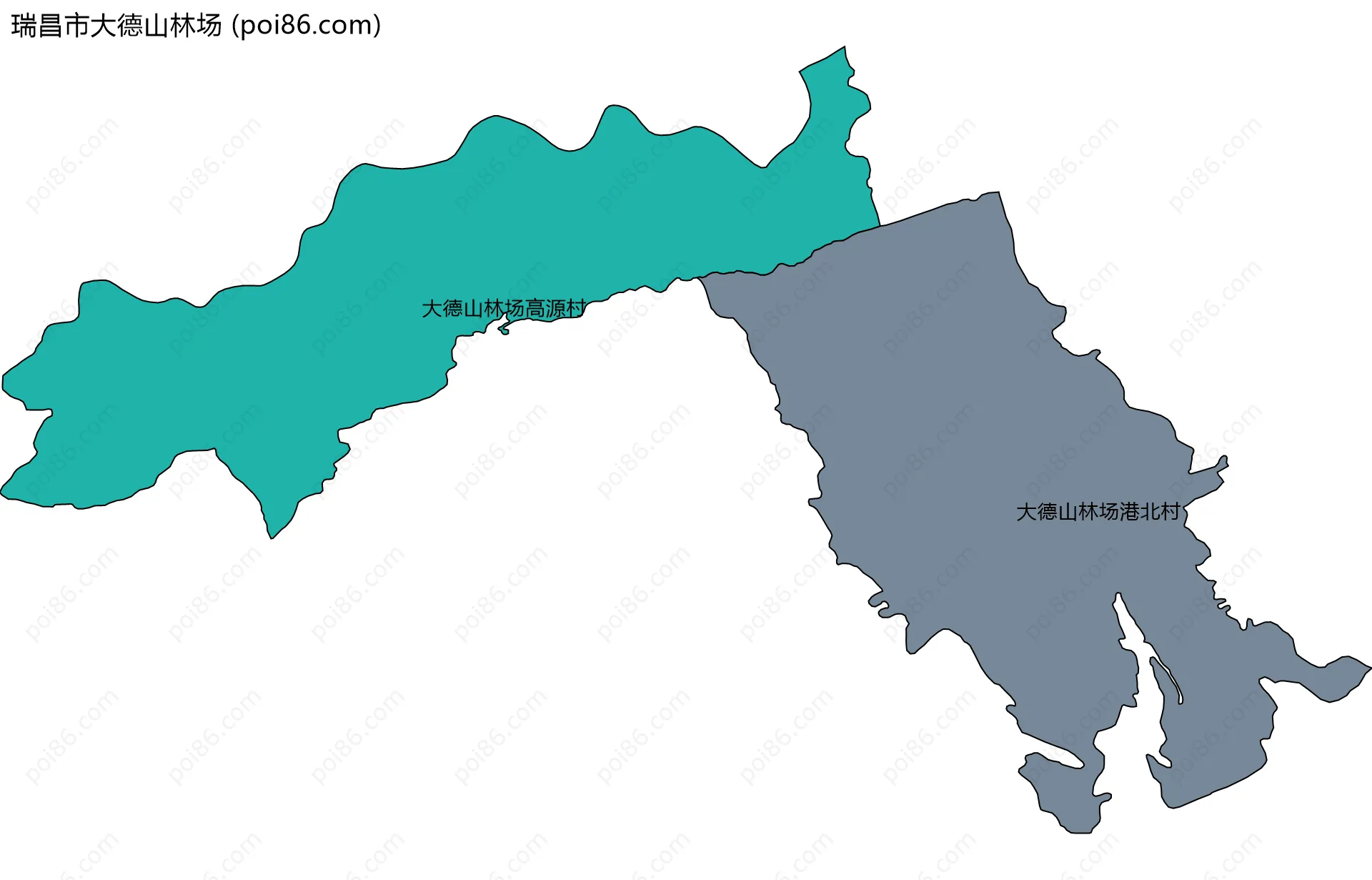 瑞昌市大德山林场边界地图(五级行政区划)