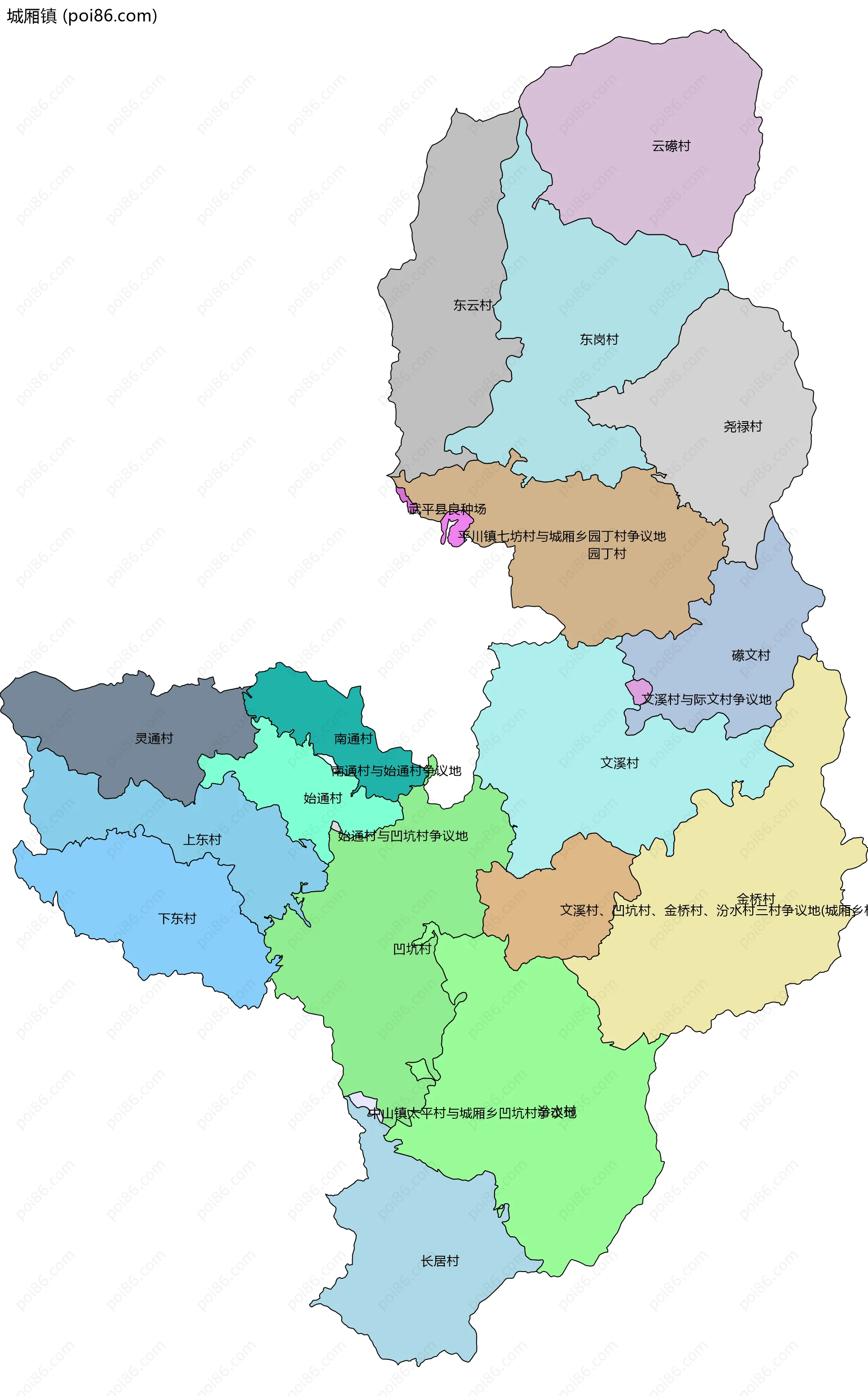 城厢镇边界地图(五级行政区划)