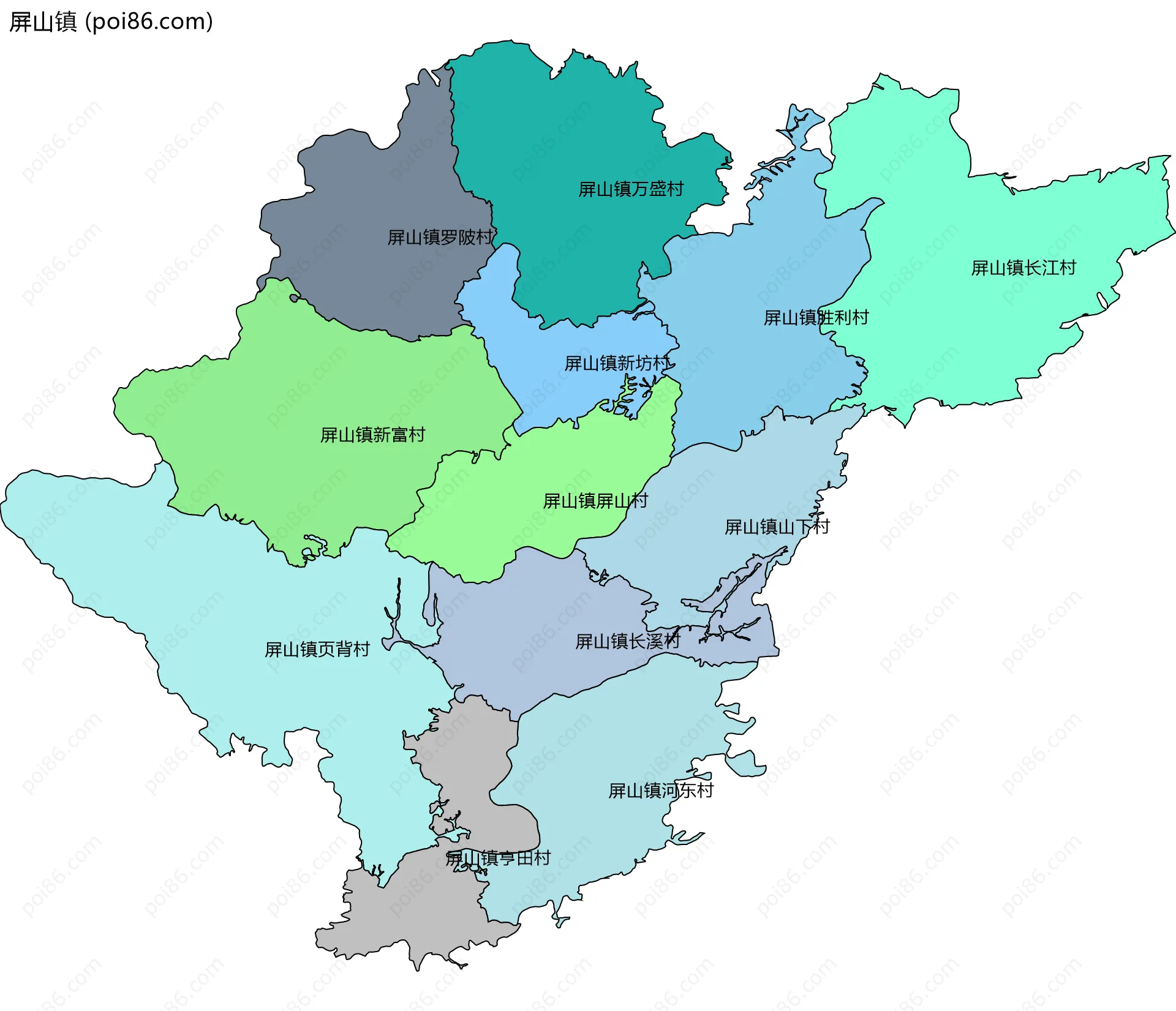 屏山镇边界地图(五级行政区划)