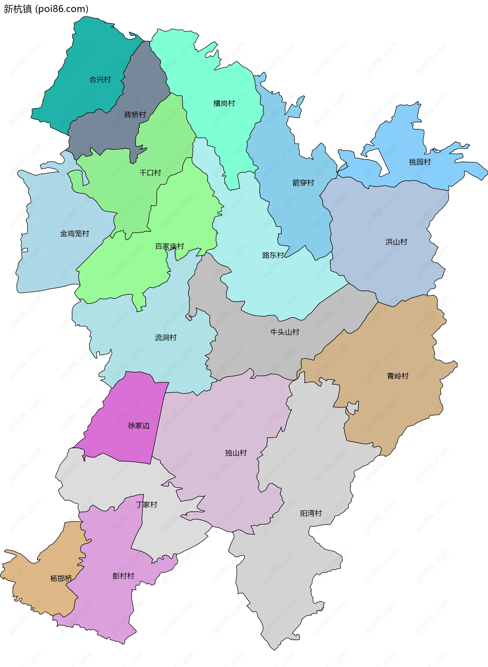 新杭镇边界地图(五级行政区划)