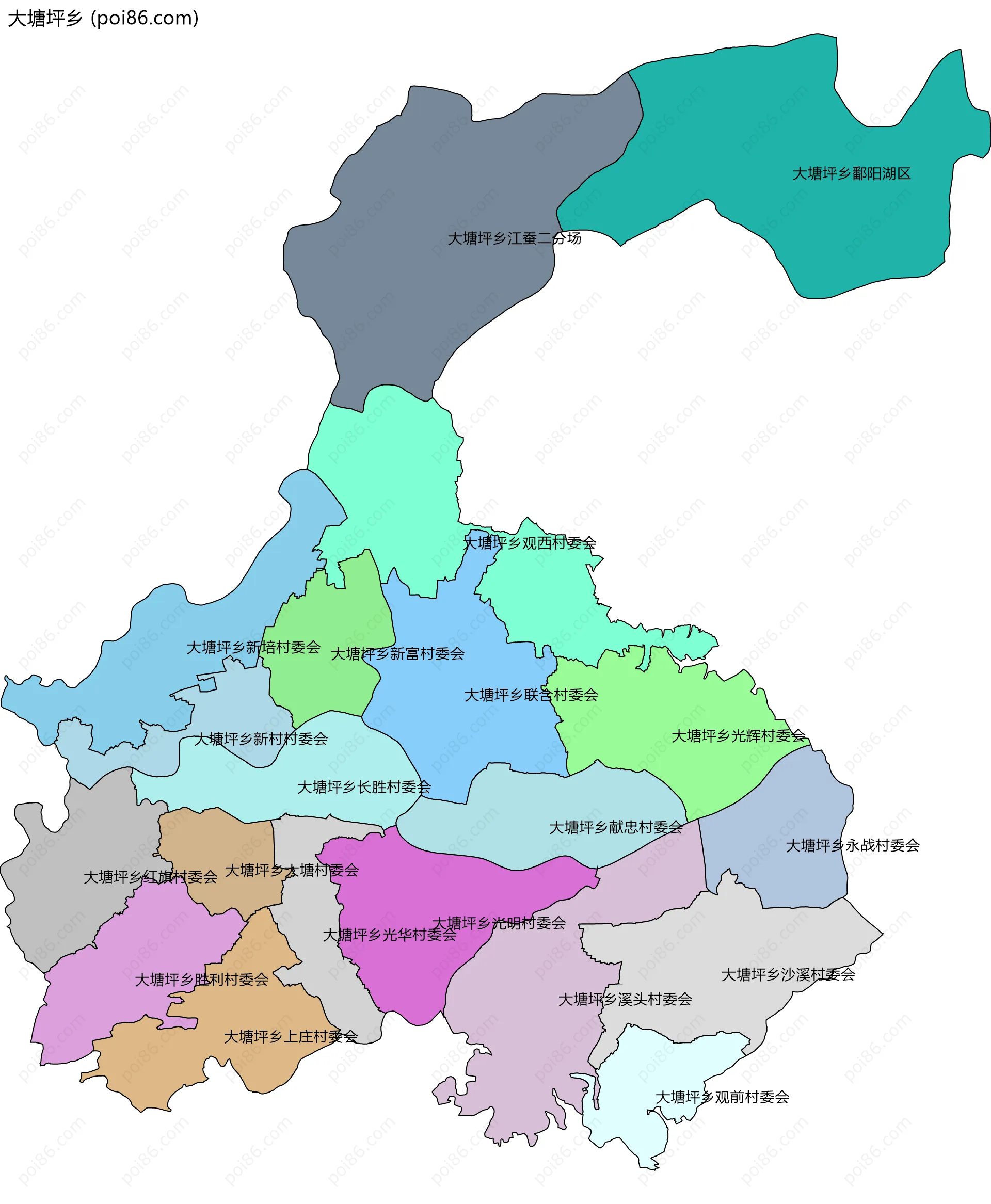 大塘坪乡边界地图(五级行政区划)