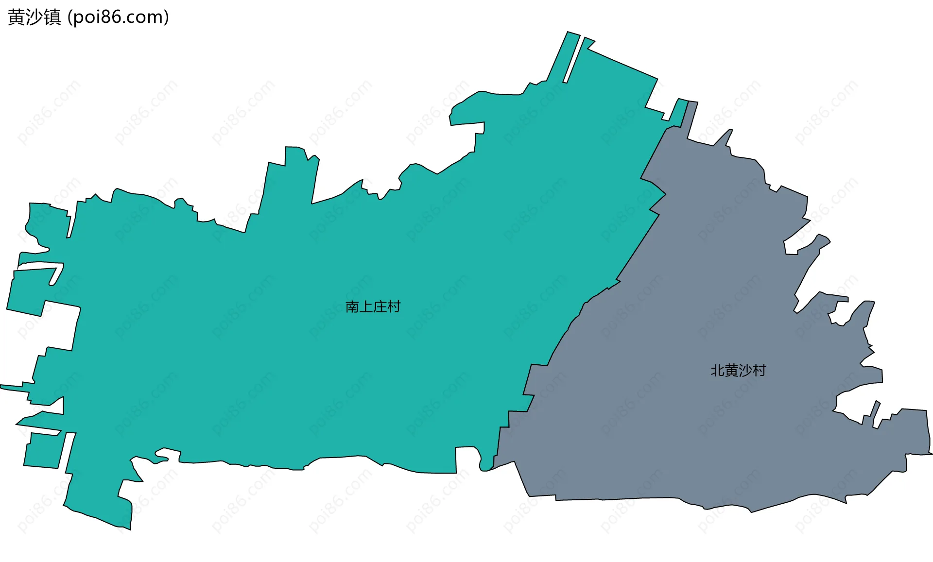 黄沙镇边界地图(五级行政区划)