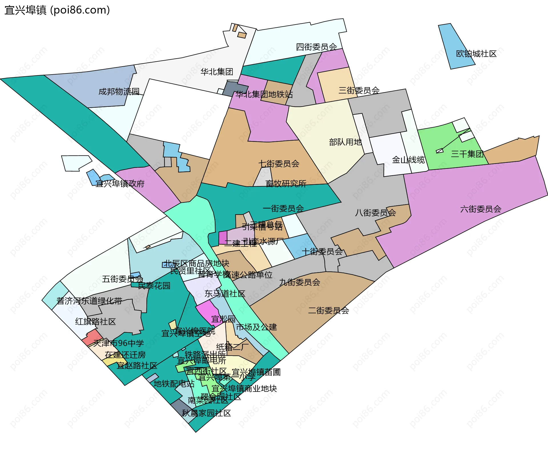 宜兴埠镇边界地图(五级行政区划)