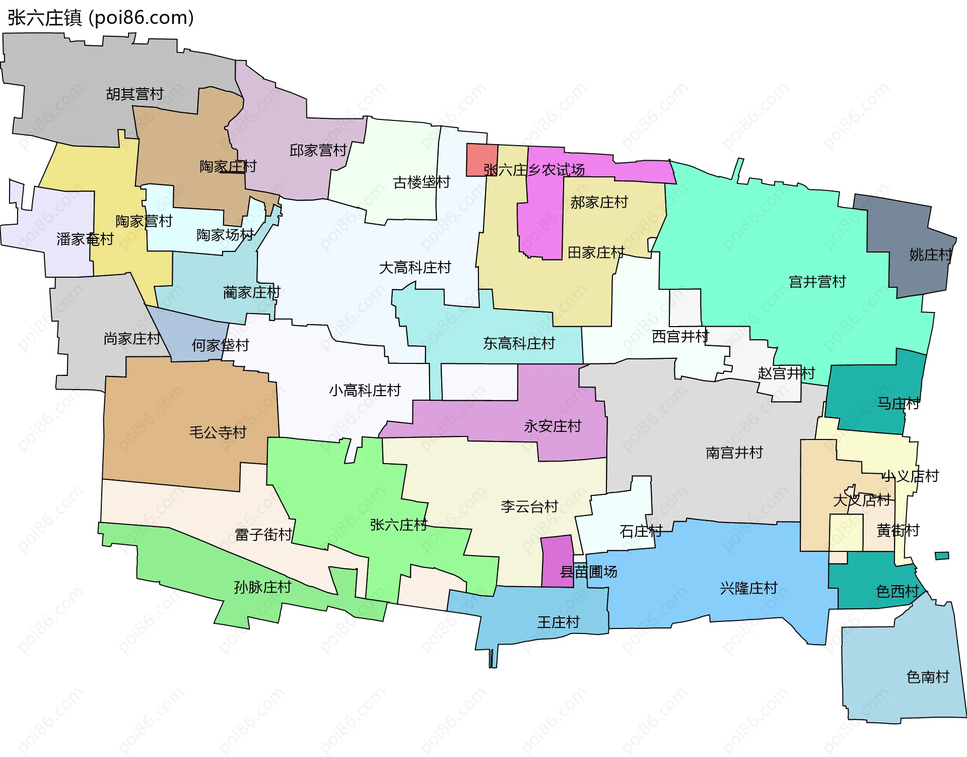 张六庄镇边界地图(五级行政区划)