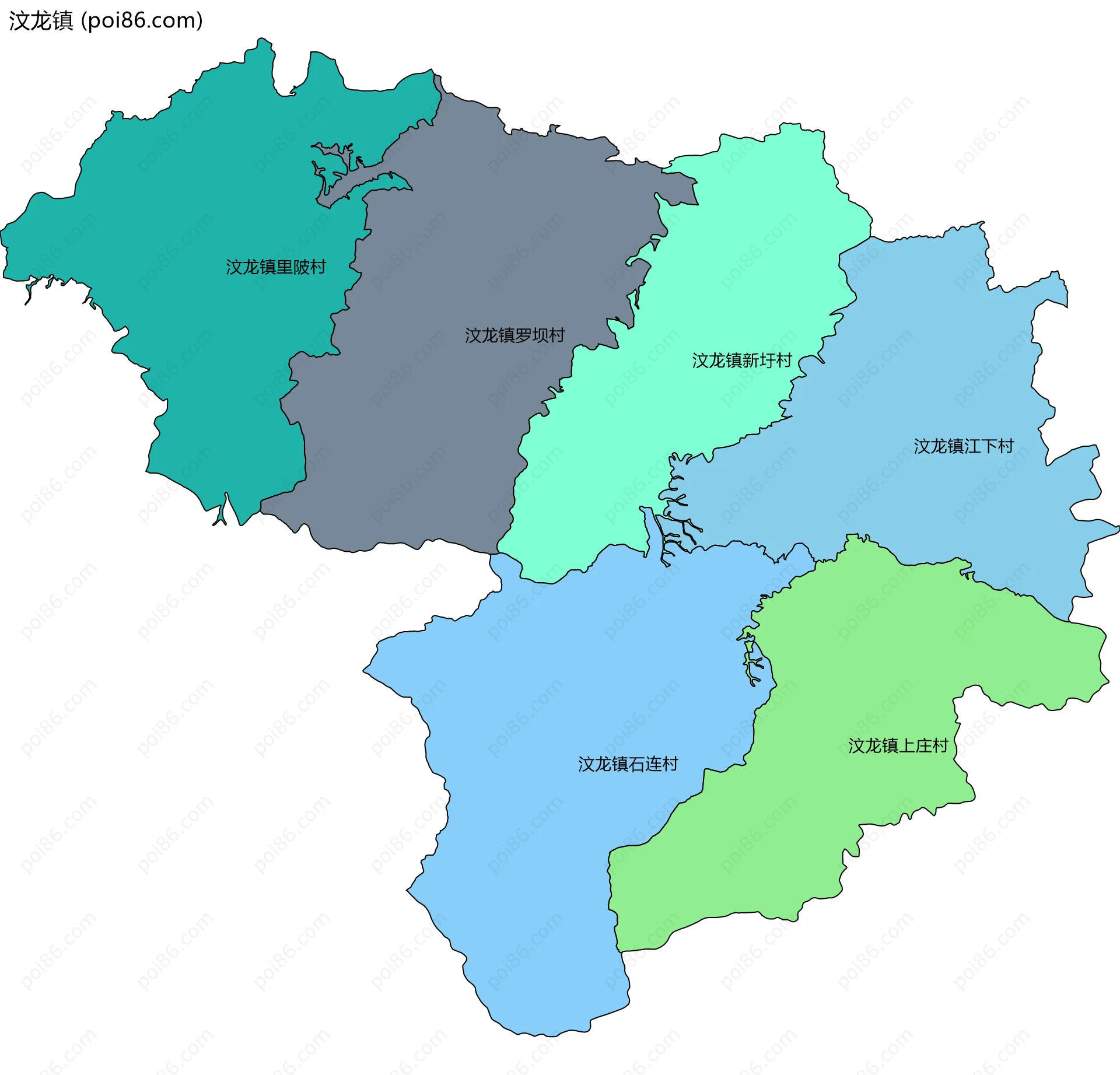 汶龙镇边界地图(五级行政区划)