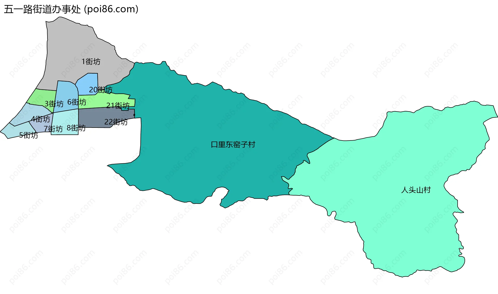 五一路街道办事处边界地图(五级行政区划)