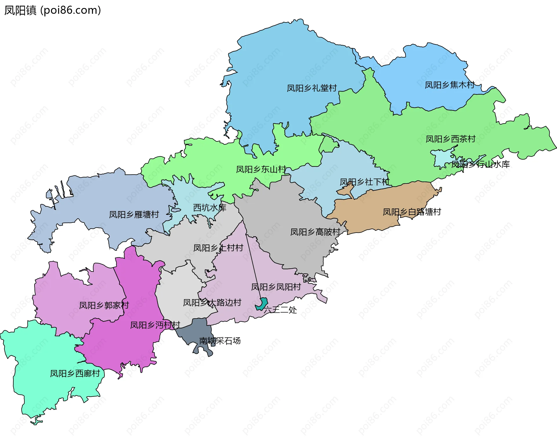 凤阳镇边界地图(五级行政区划)