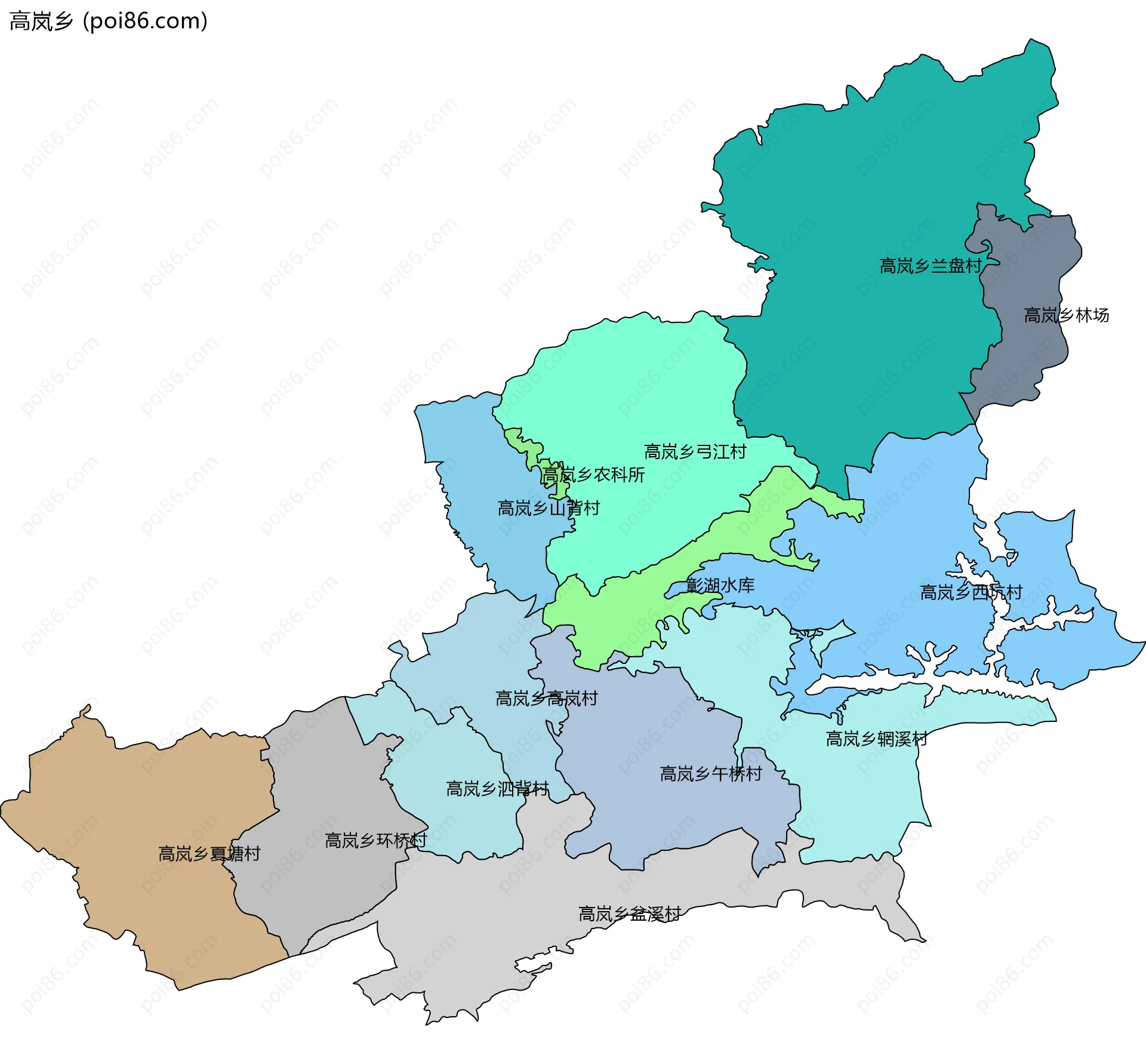 高岚乡边界地图(五级行政区划)