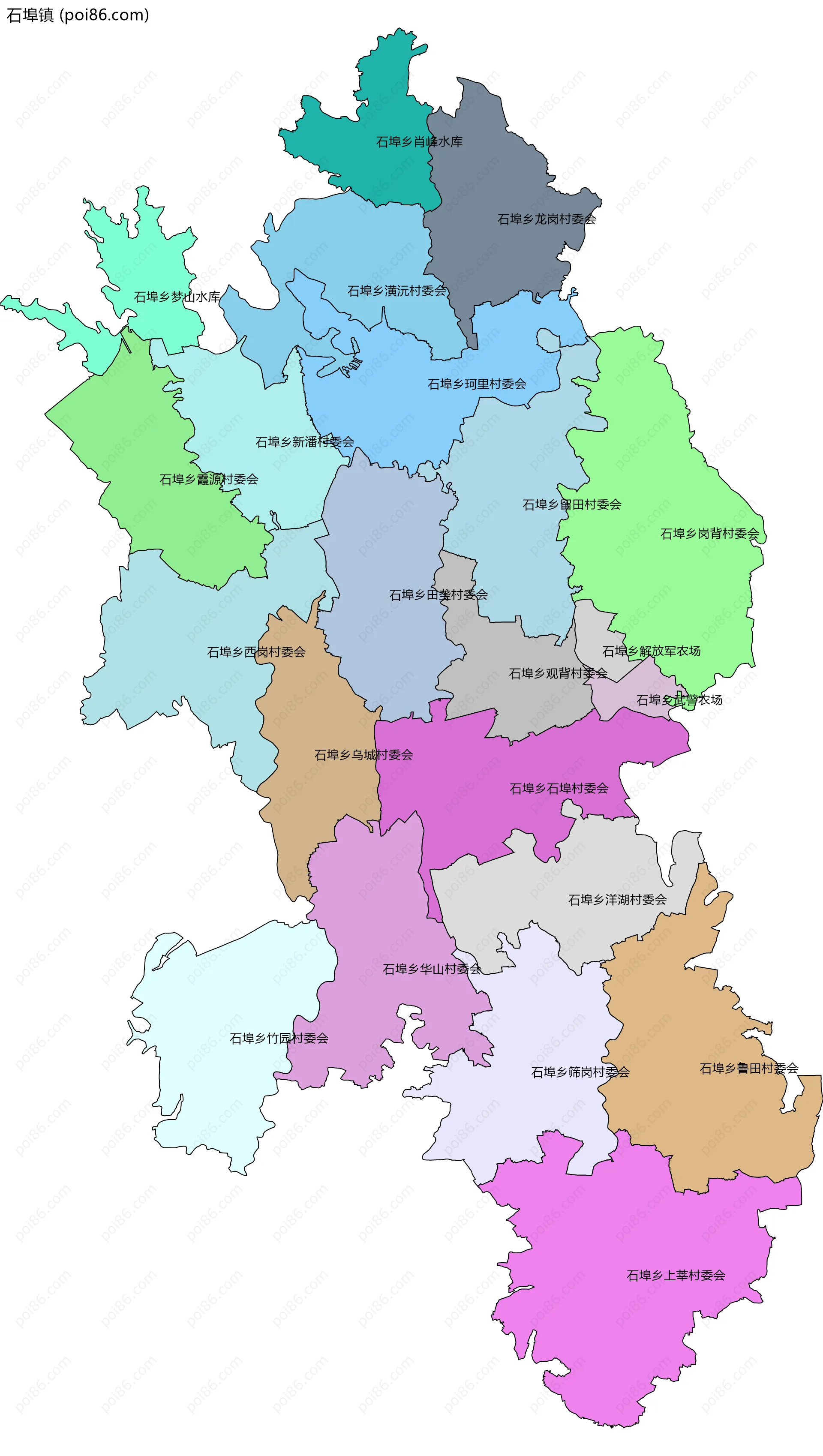 石埠镇边界地图(五级行政区划)