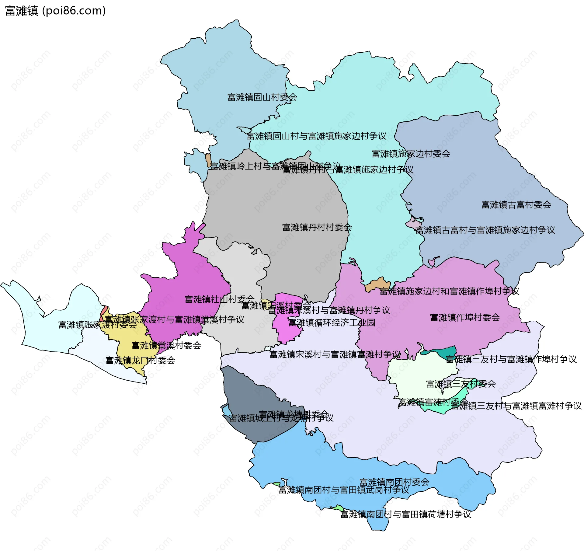 富滩镇边界地图(五级行政区划)