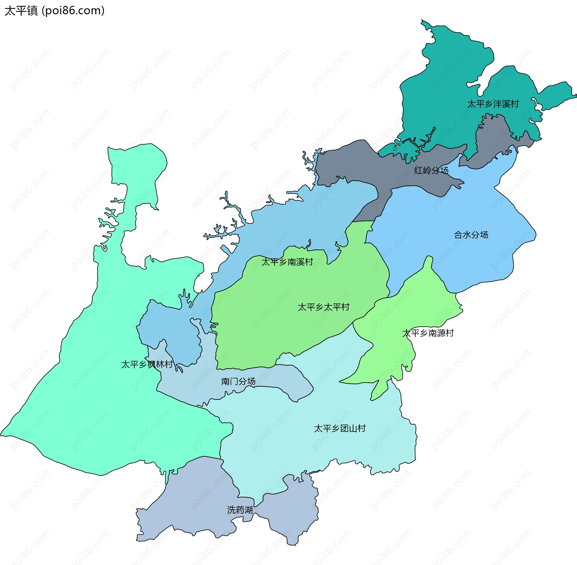 太平镇边界地图(五级行政区划)