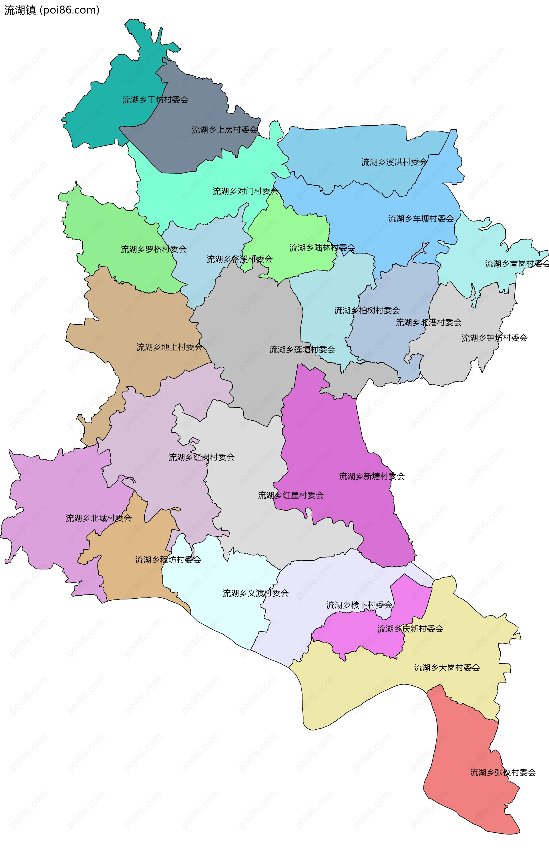 流湖镇边界地图(五级行政区划)