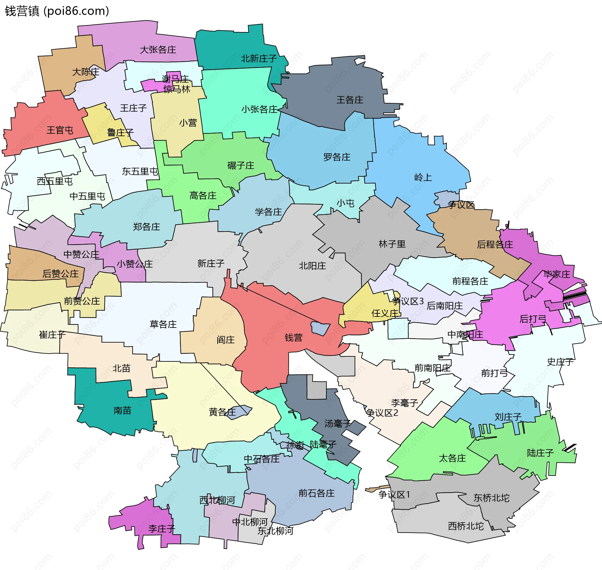 钱营镇边界地图(五级行政区划)