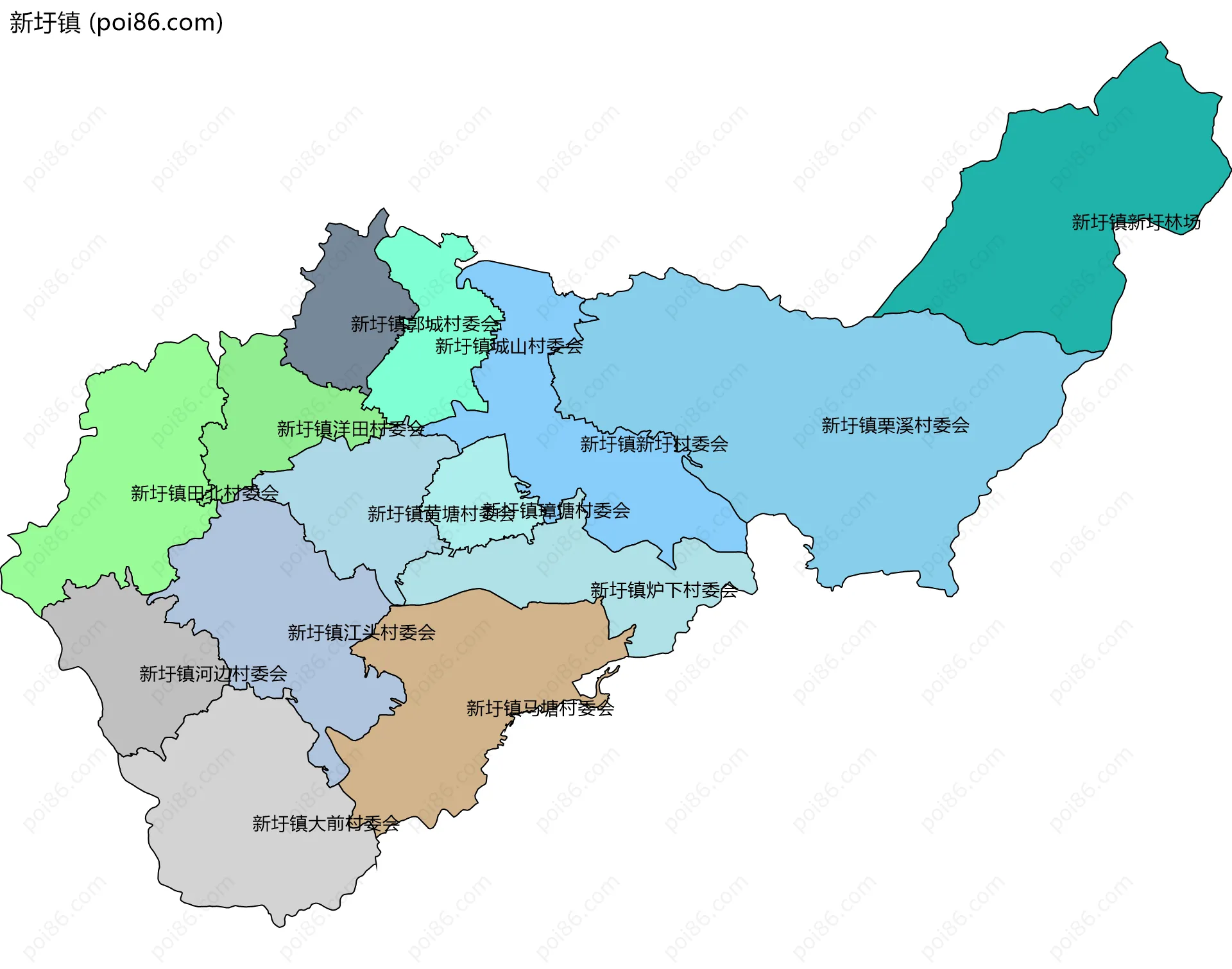新圩镇边界地图(五级行政区划)