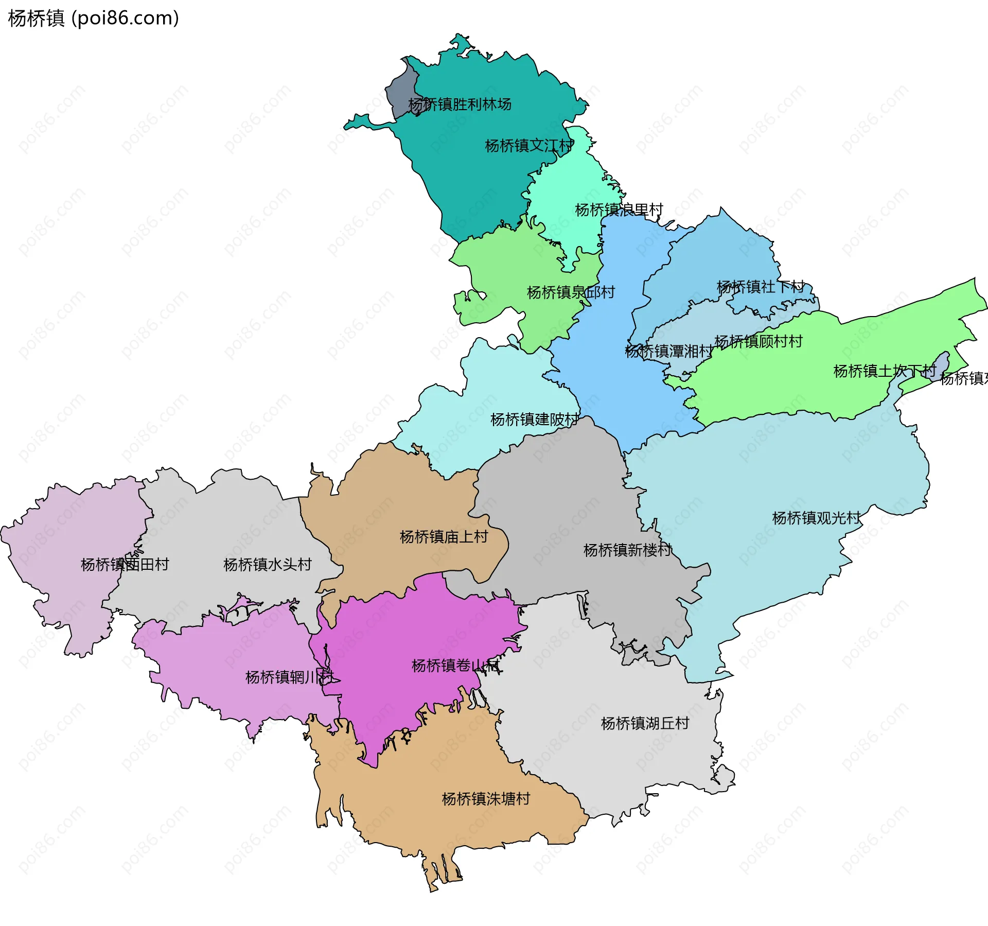 杨桥镇边界地图(五级行政区划)