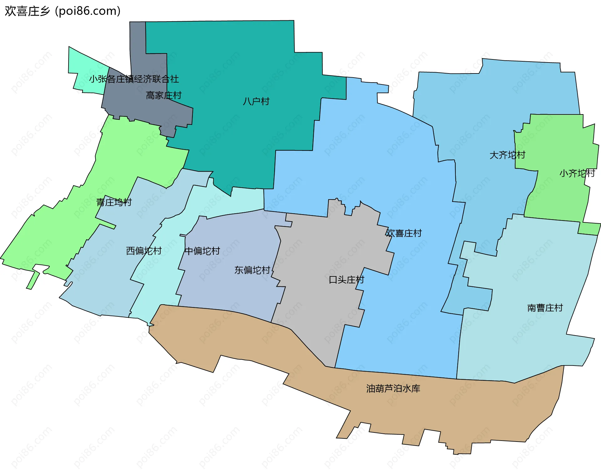 欢喜庄乡边界地图(五级行政区划)