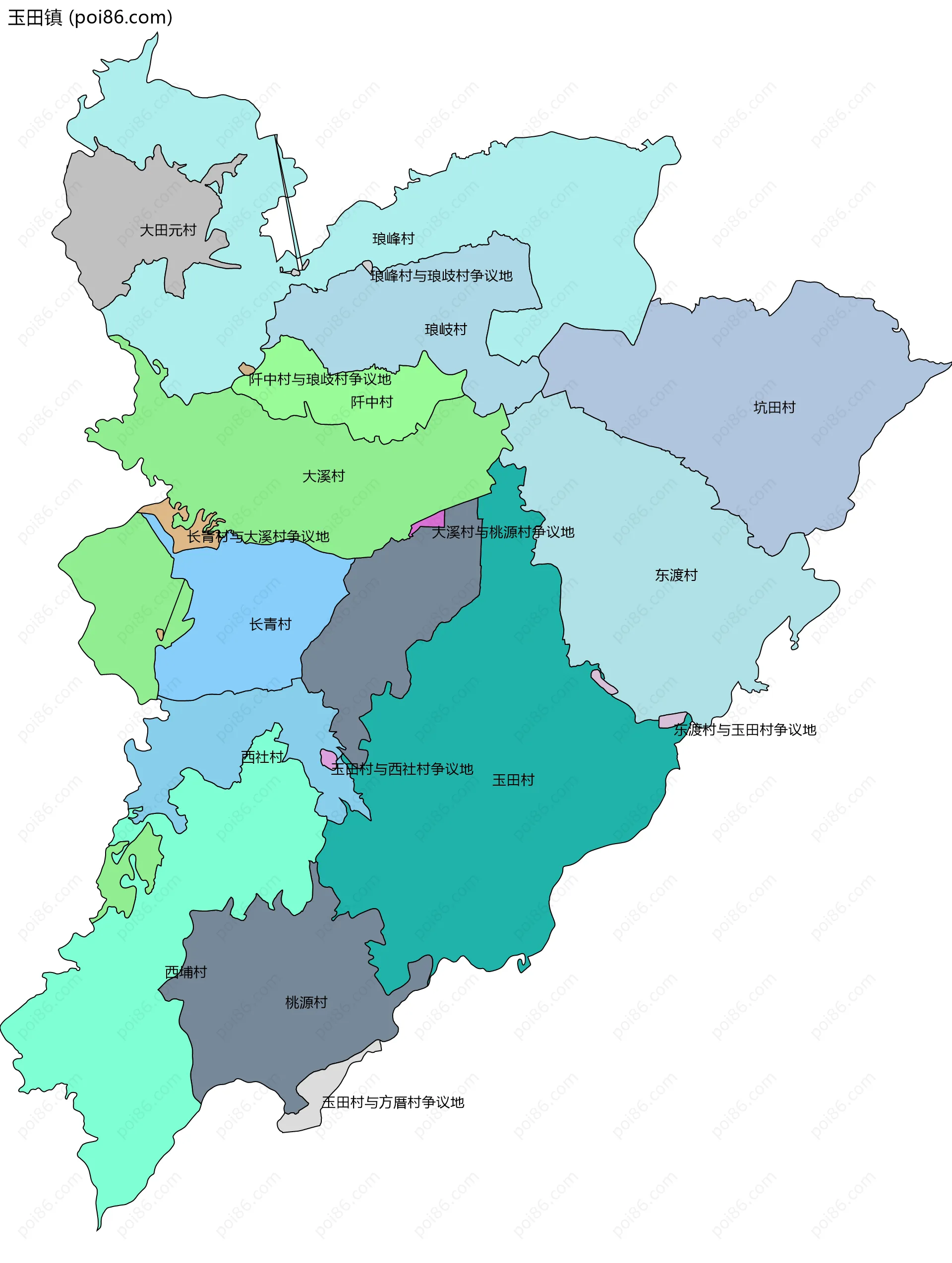 玉田镇边界地图(五级行政区划)