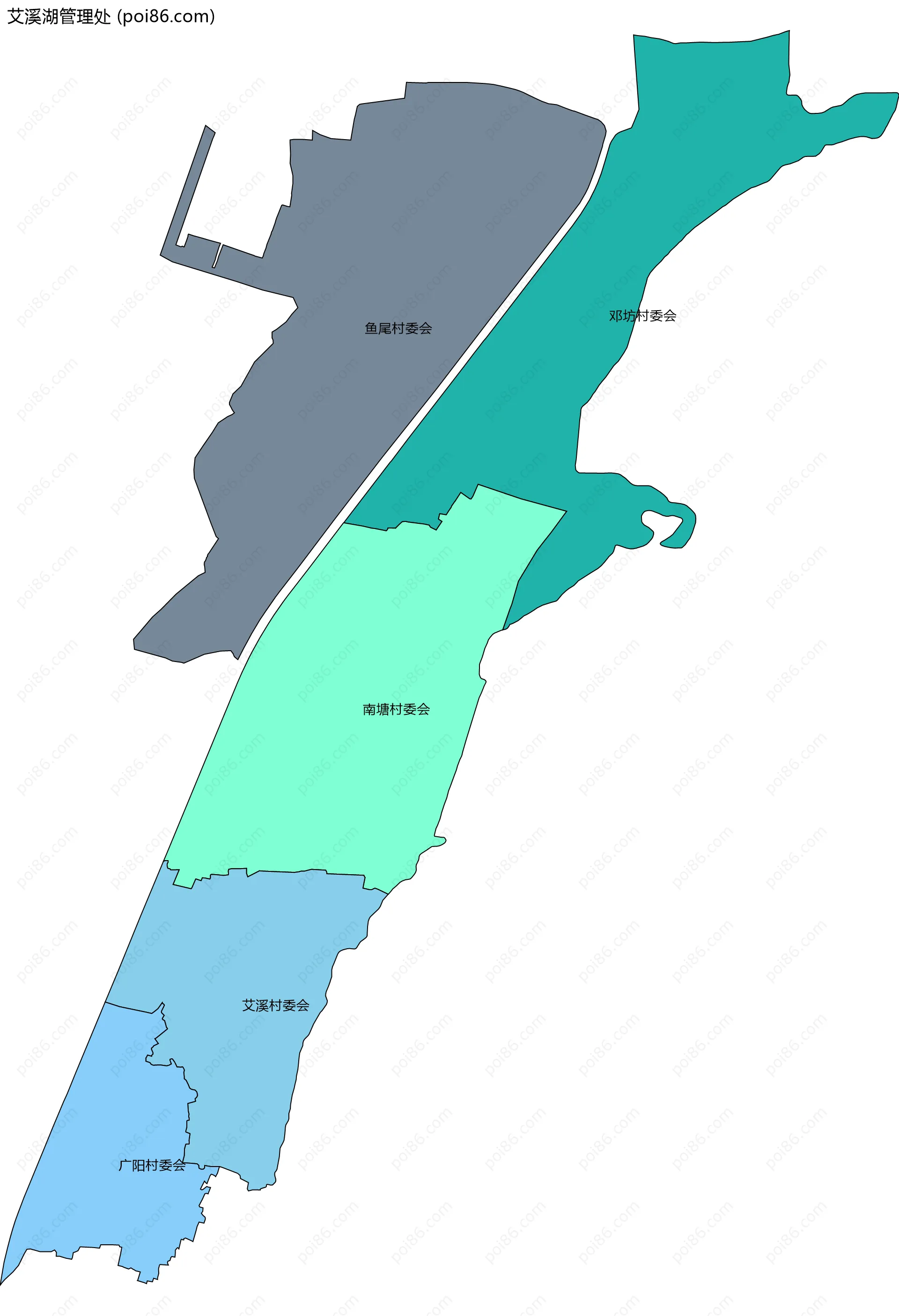 艾溪湖管理处边界地图(五级行政区划)