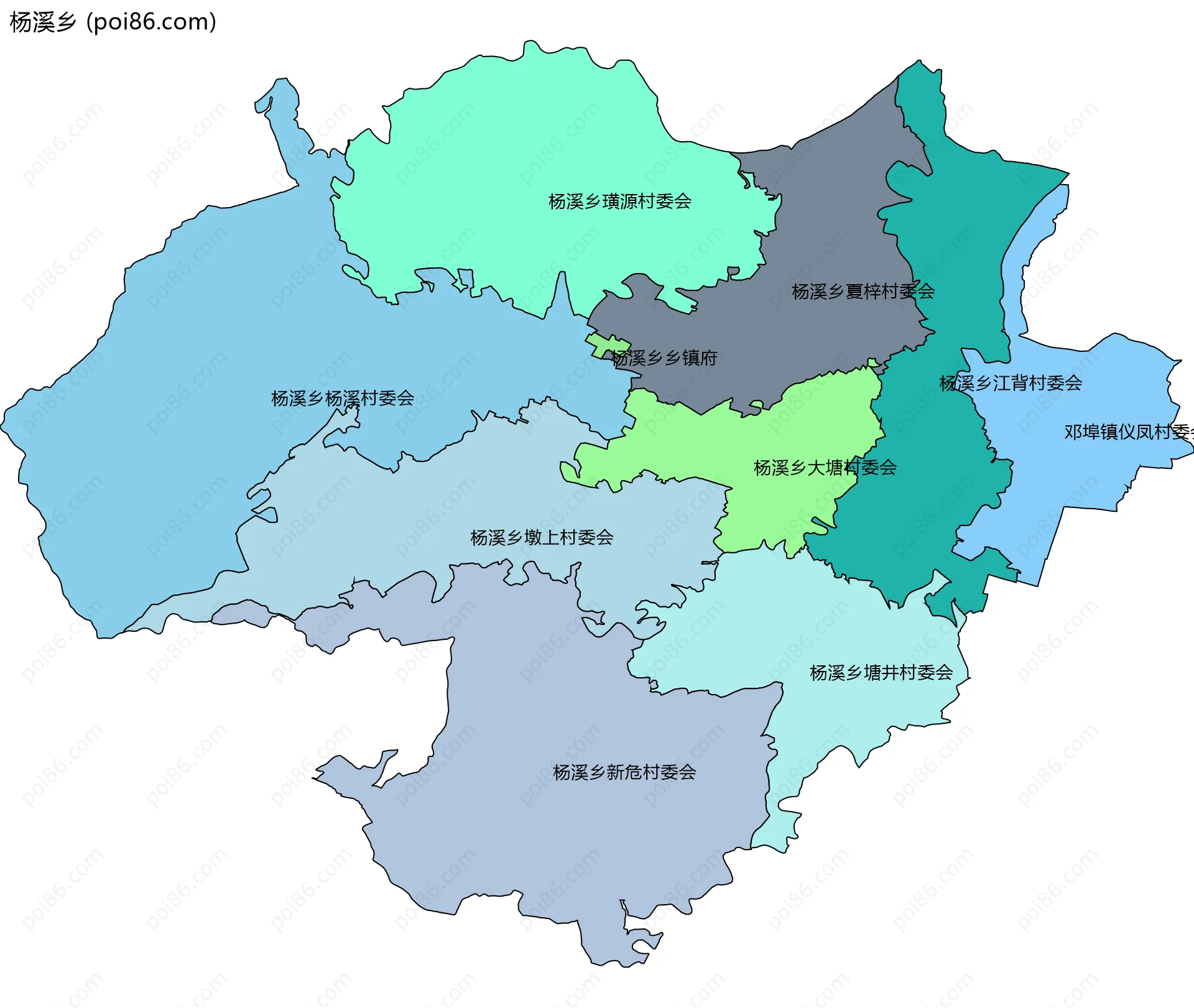 杨溪乡边界地图(五级行政区划)