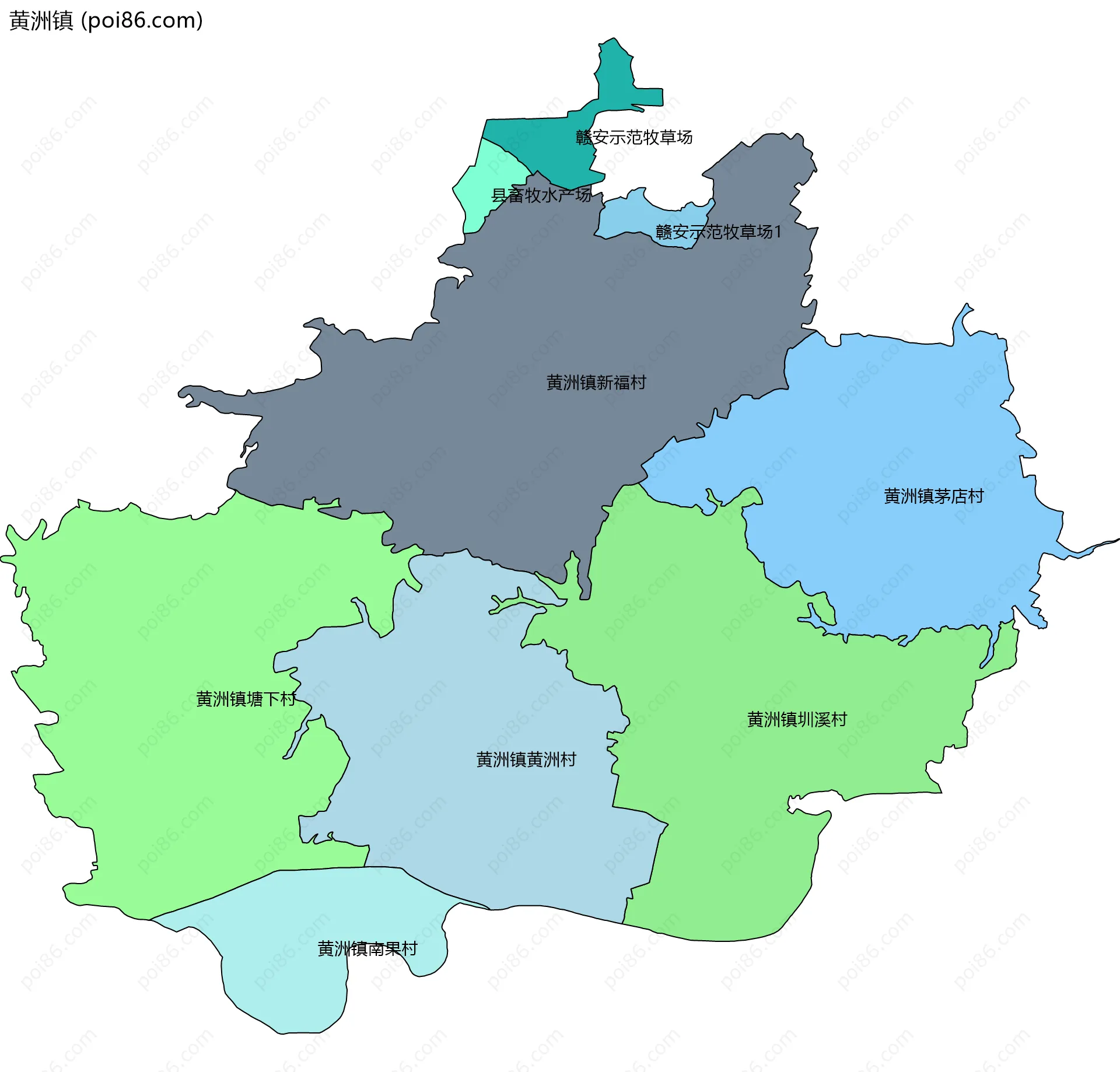 黄洲镇边界地图(五级行政区划)