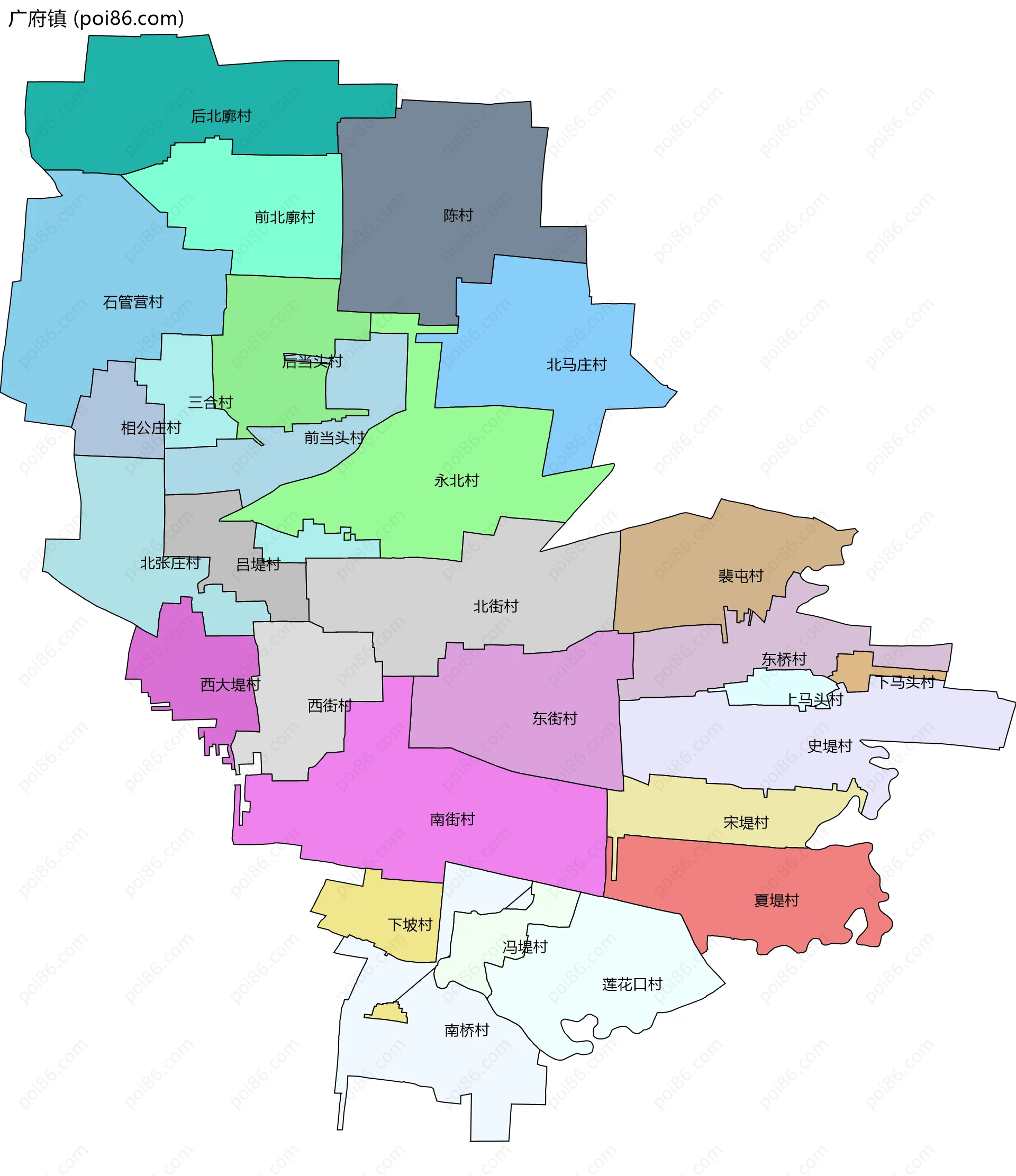 广府镇边界地图(五级行政区划)