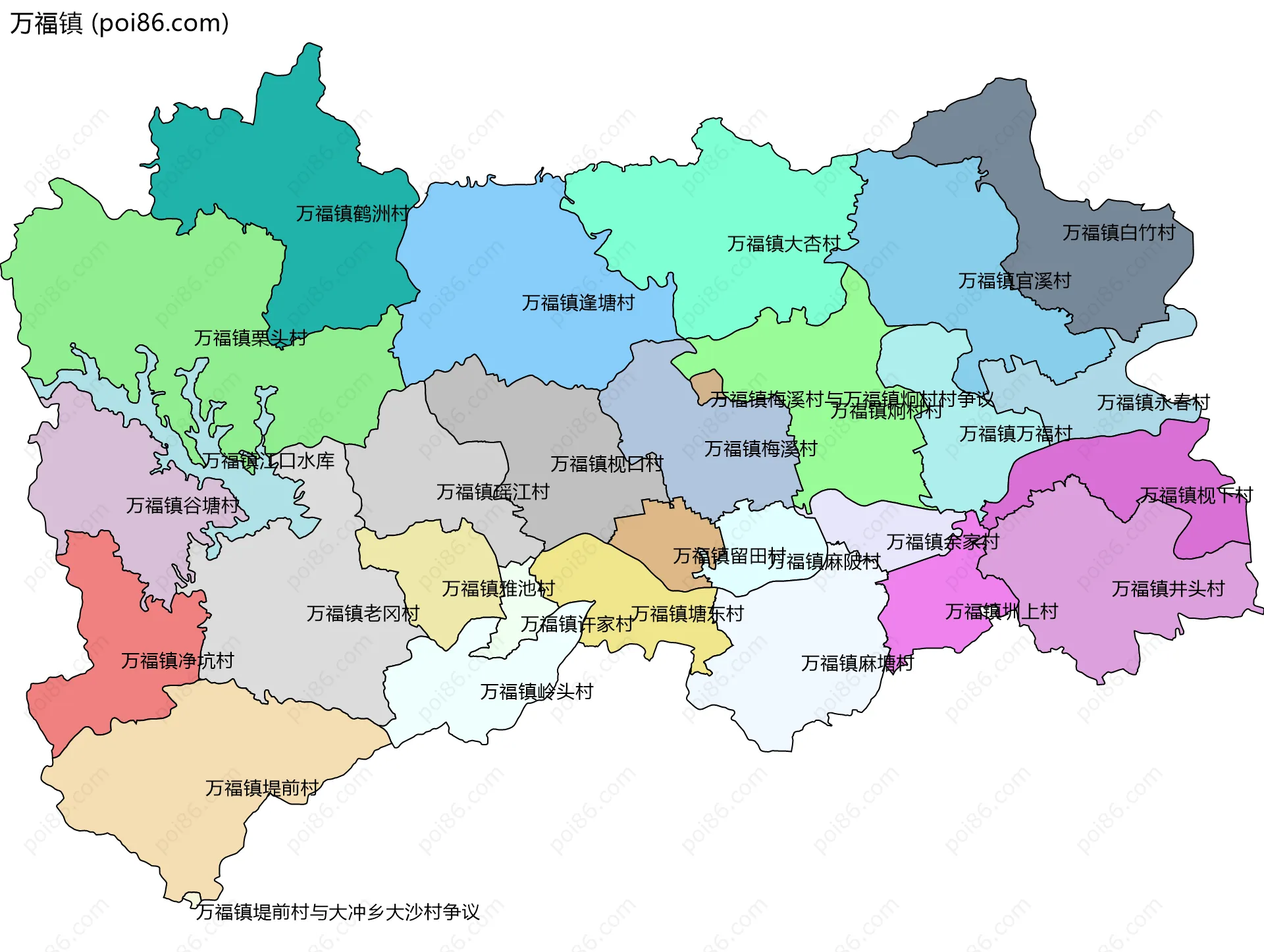 万福镇边界地图(五级行政区划)