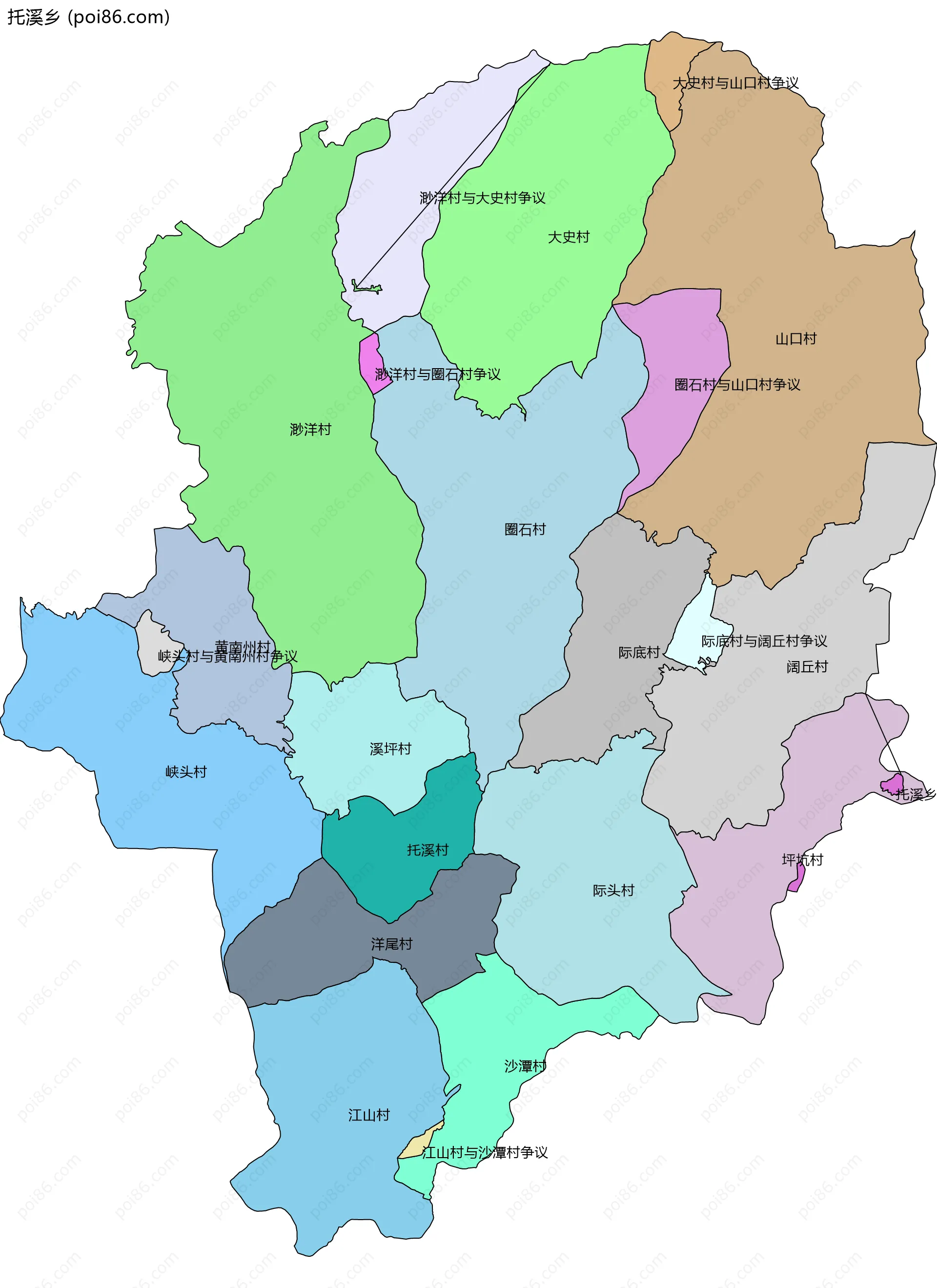 托溪乡边界地图(五级行政区划)