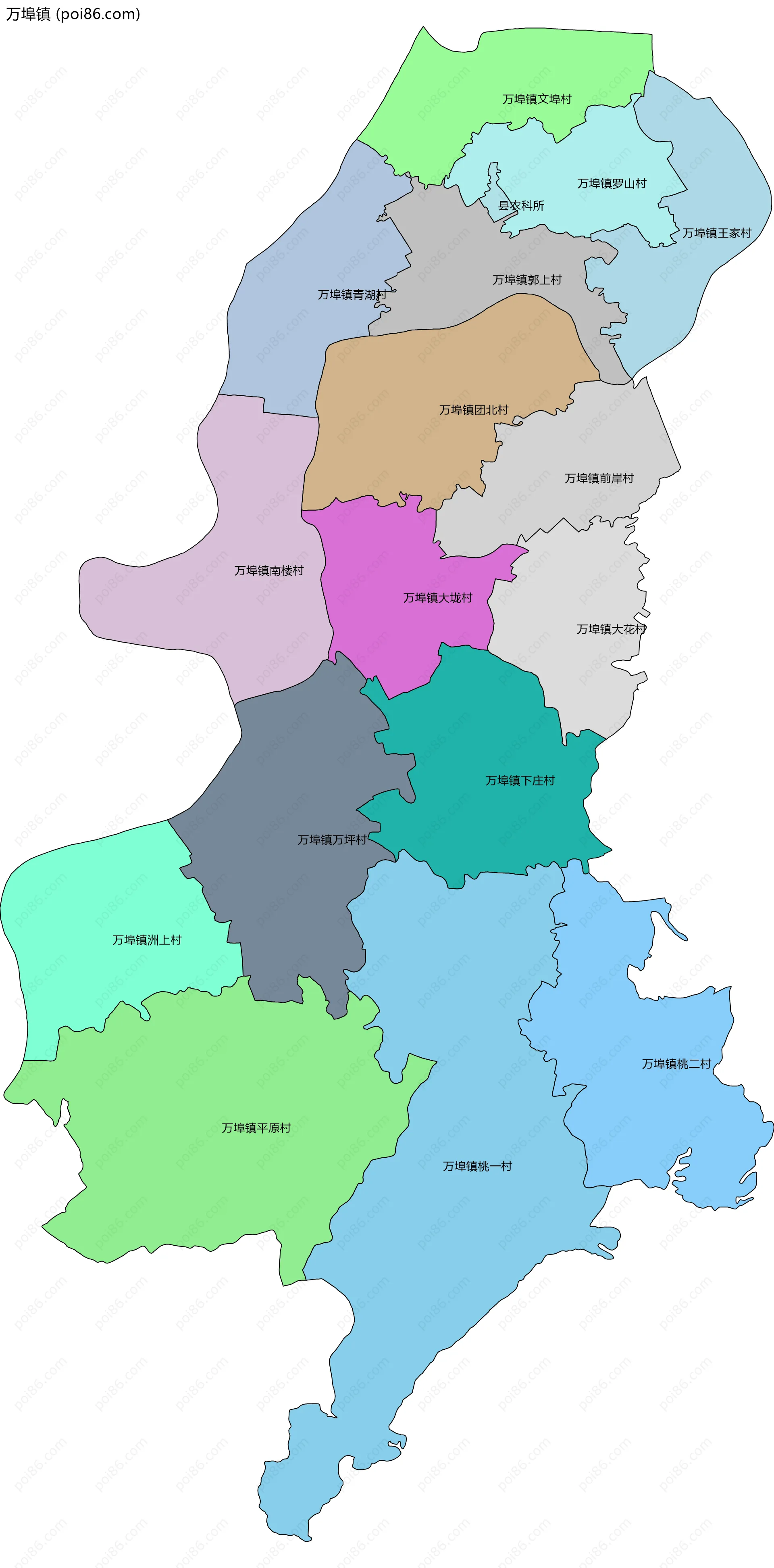 万埠镇边界地图(五级行政区划)