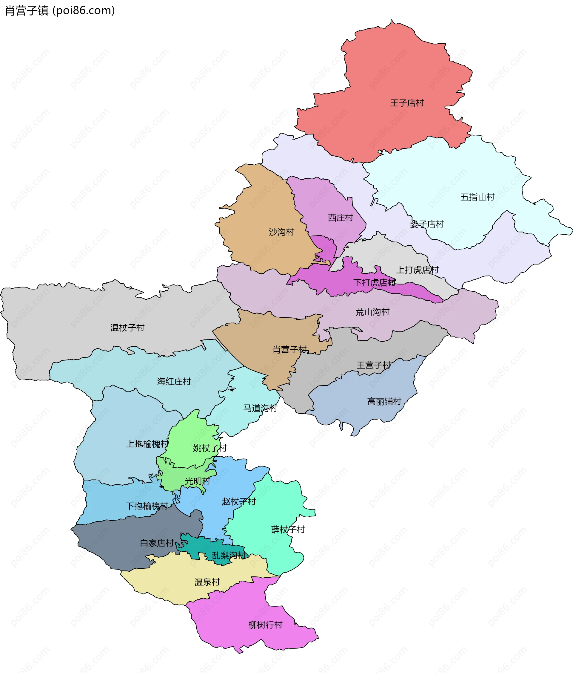 肖营子镇边界地图(五级行政区划)