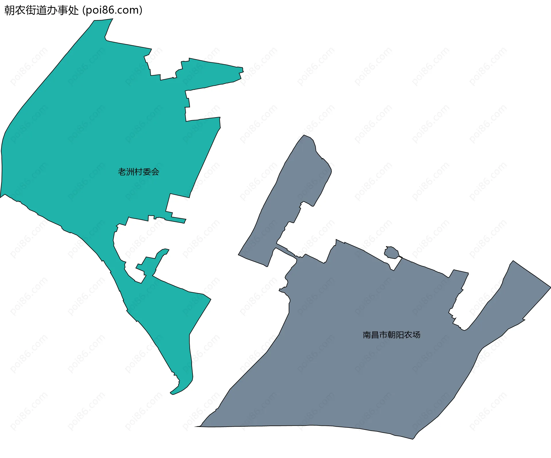 朝农街道办事处边界地图(五级行政区划)