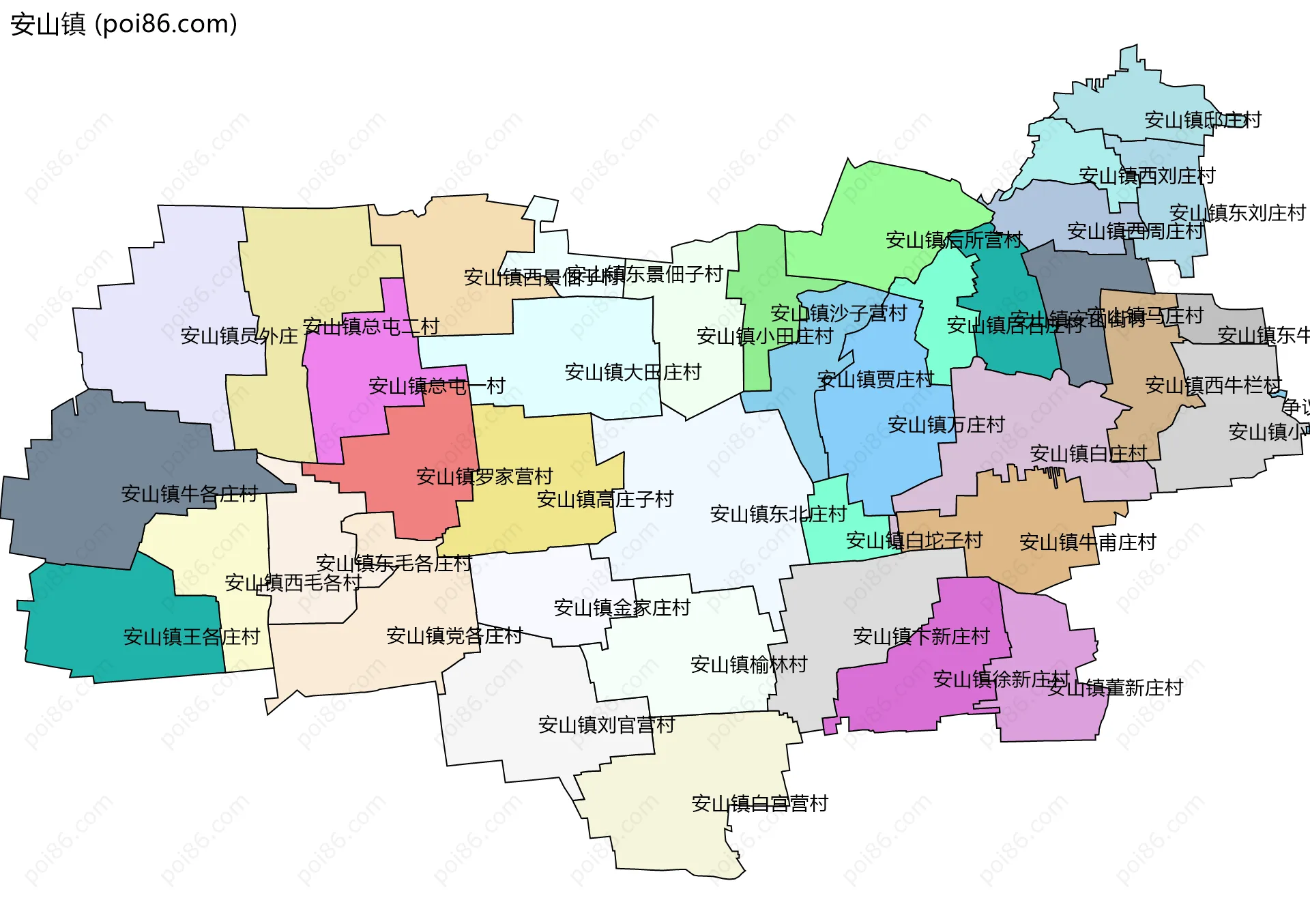 安山镇边界地图(五级行政区划)