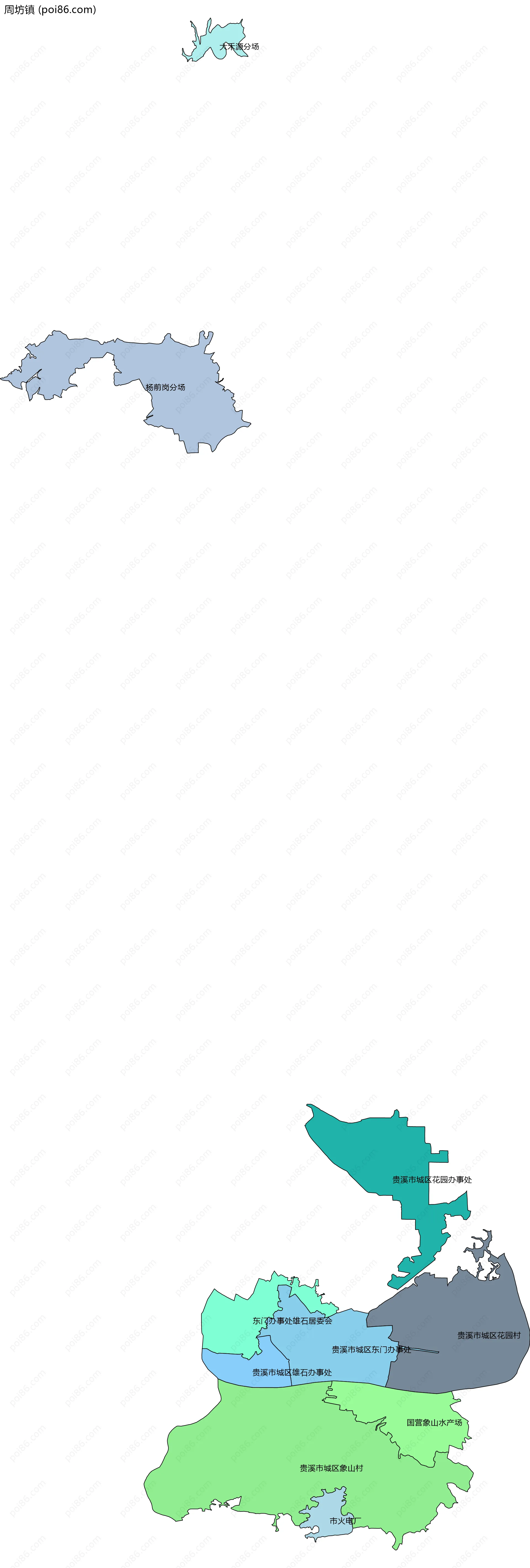 周坊镇边界地图(五级行政区划)