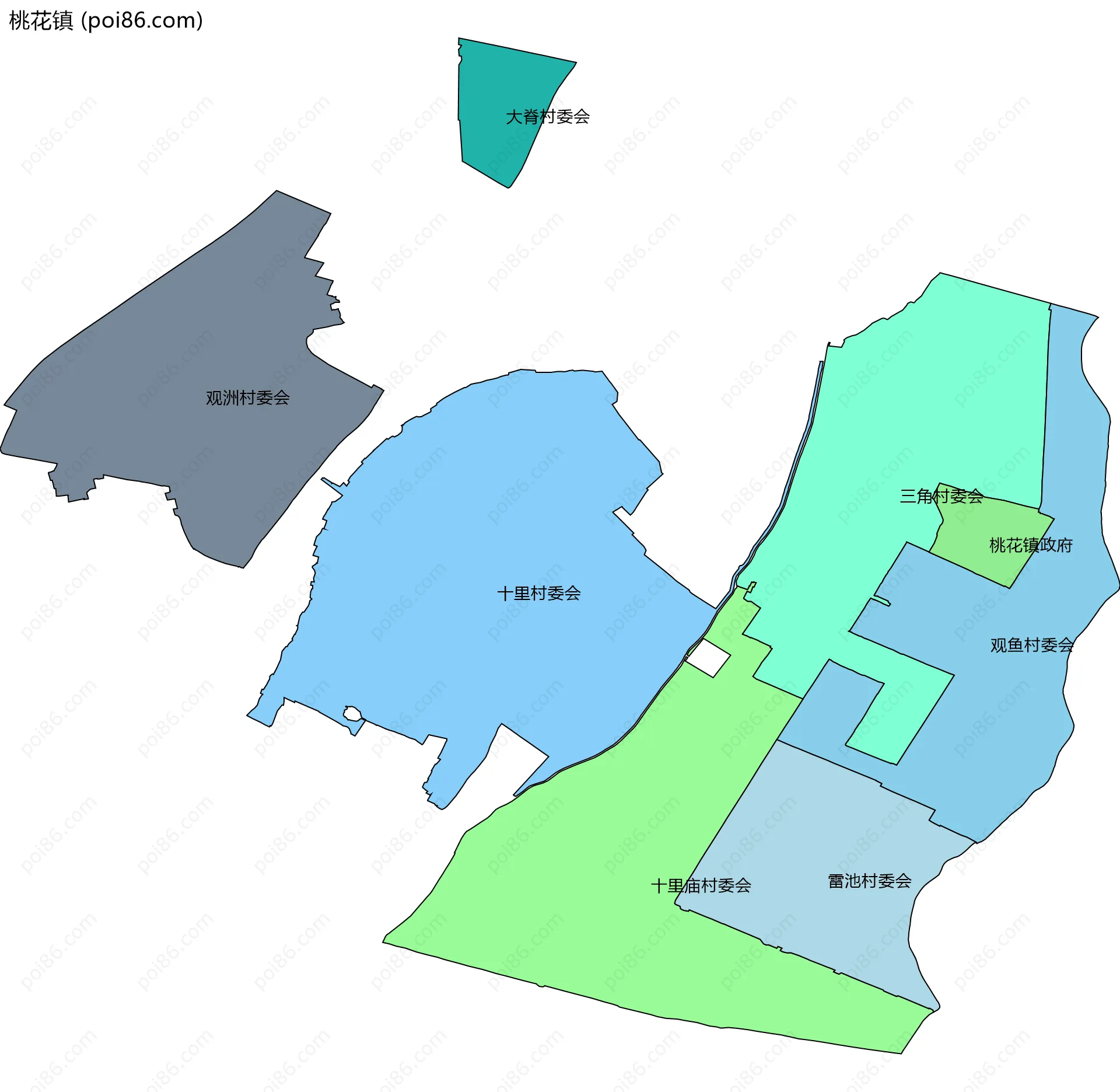 桃花镇边界地图(五级行政区划)