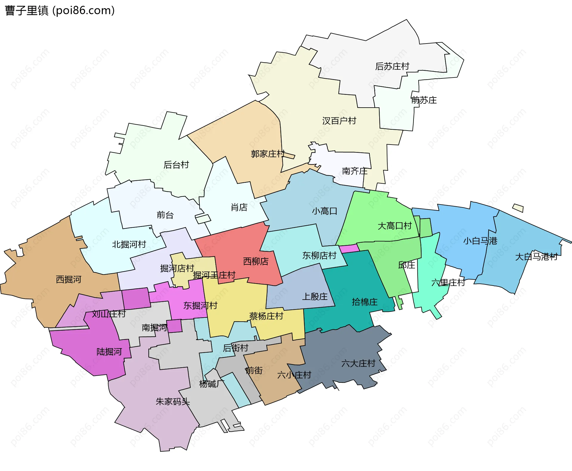 曹子里镇边界地图(五级行政区划)